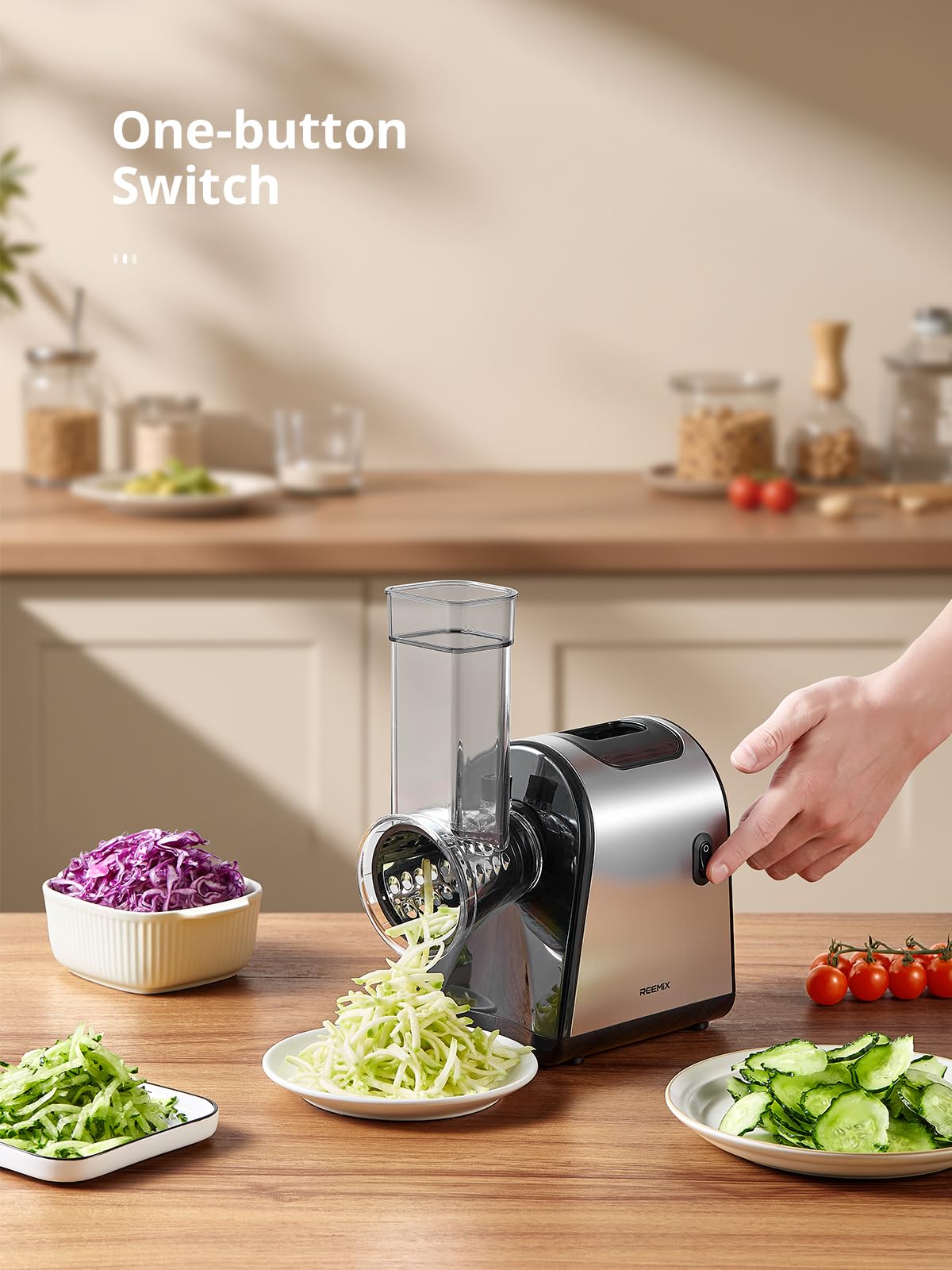 Reemix Electric Cheese Grater, Electric Food Grater with 6 Interchangeable Blades – Slicing, Shredding & Zesting | Stainless Steel Blades, Fast, Effortless Meal Prep for Home Cooks