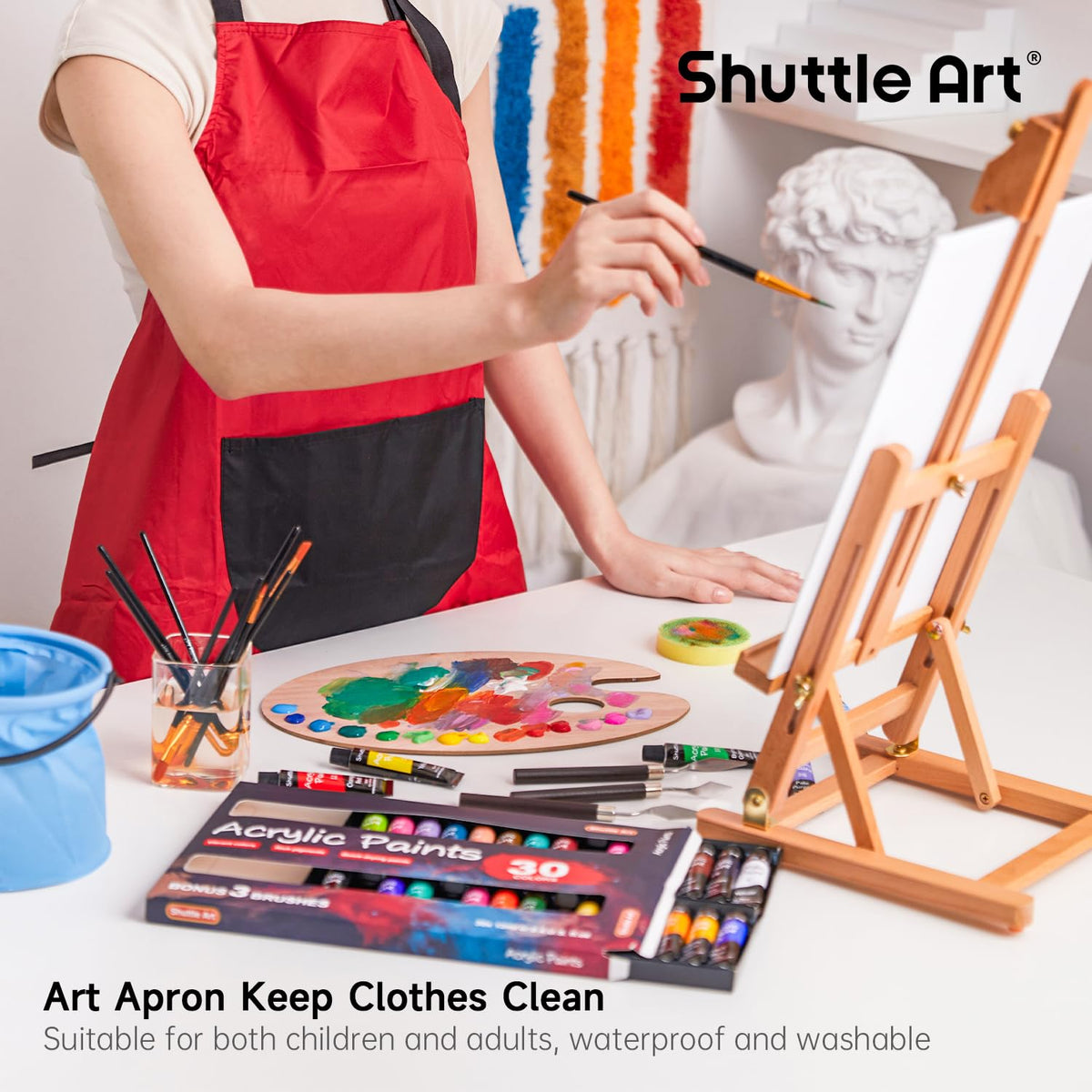 Shuttle Art 66 Pack Acrylic Paint Set, Acrylic Painting Set with 30 Colors Acrylic Paint, Wooden Easel, Painting Canvas, Paint Brushes, Palettes, Art Painting Supplies for Kids Adults Beginner Artists