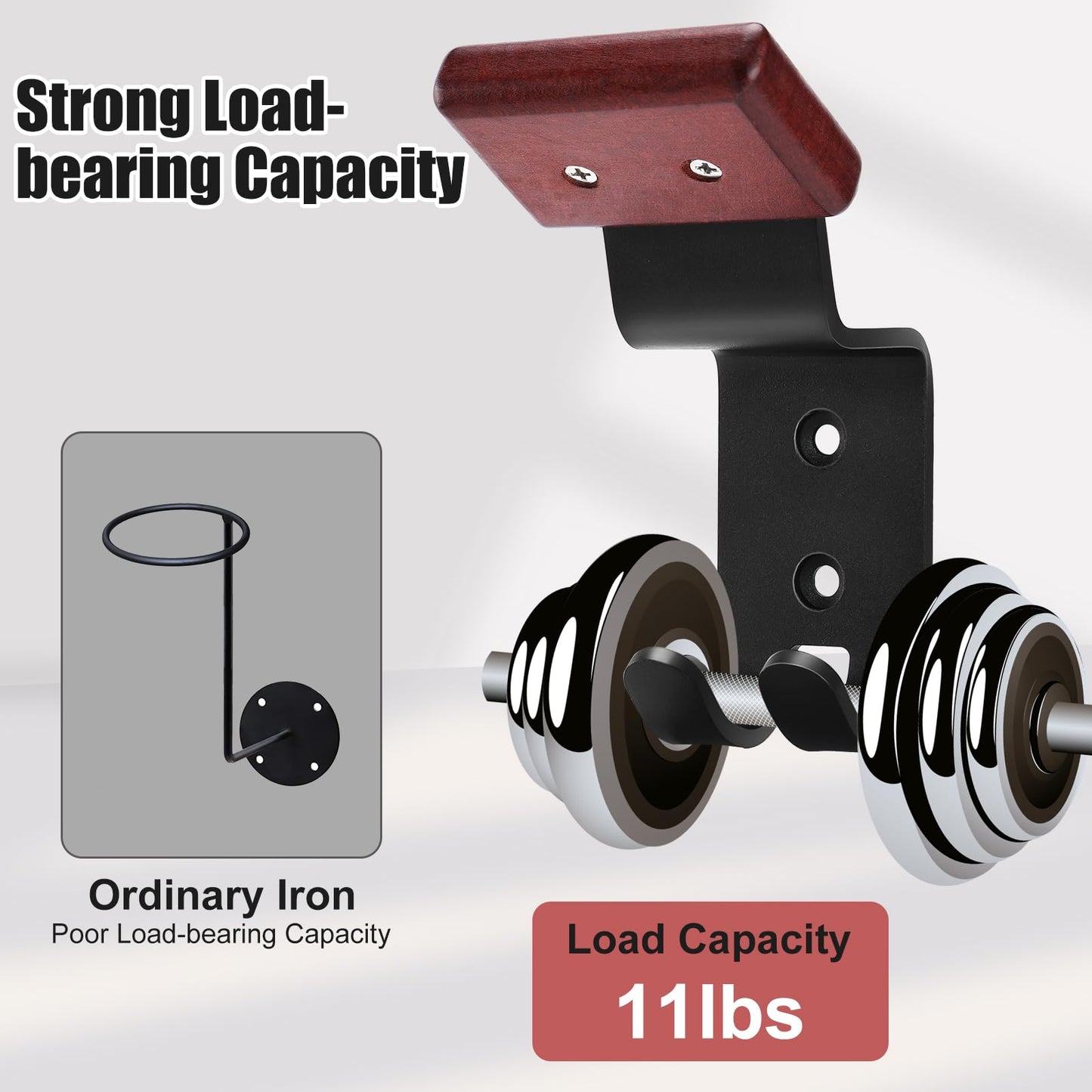 HK 2 Pack Beech Wood & Carbon Steel Motorcycle Helmet Holder, Durable Wall Mount Helmet Rack with Double Hook for Helmets, Hats, Coats, Sportswear