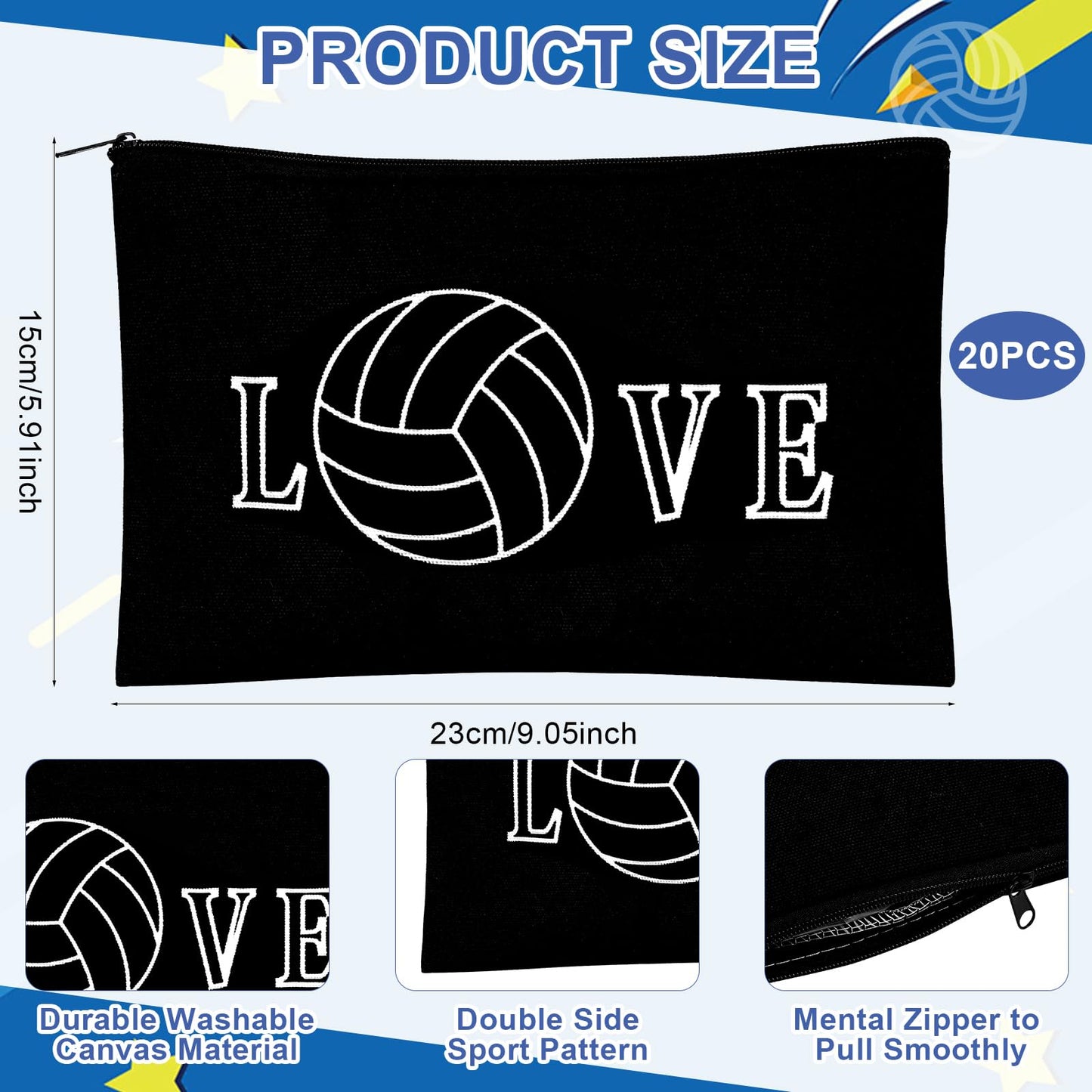 40 Pcs Volleyball Gifts 20 Volleyball Cosmetic Bags 20 Volleyball Compact Mirrors, Travel Pouches Black and White 2.76" Round Makeup Mirrors Women Volleyball Stuff Gifts Volleyball Players Teams,