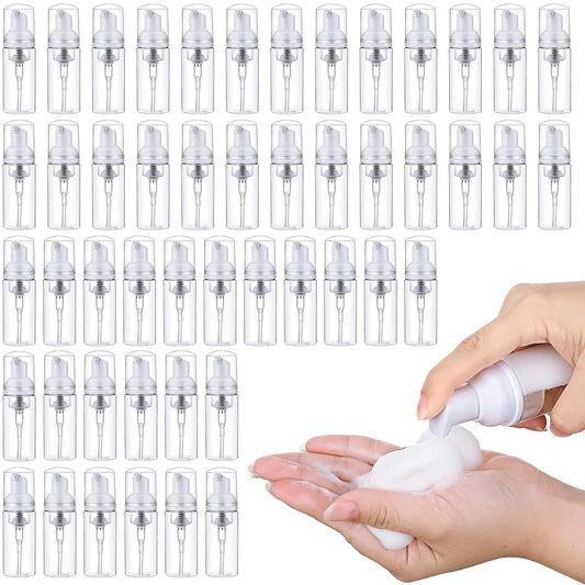 50 Pcs Foam Pump Bottles,50ml Refillable Clear Soap Dispenser, Spray Bottle Containers Plastic Travel Empty Soap Bottle for Hand Lotion Shampoo Lash Cleanse Liquid Soap-BPA Free