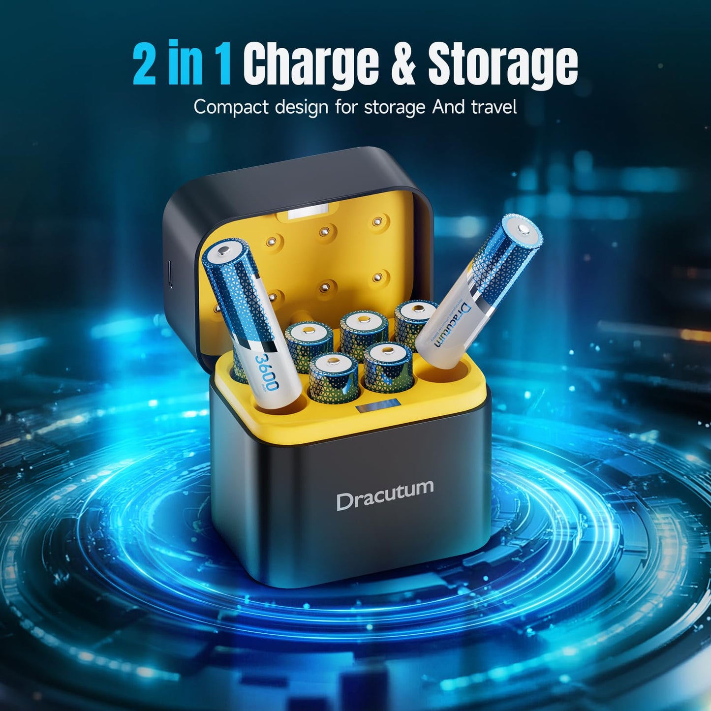 3600mWh Rechargeable Lithium AA Batteries with Charger, 8 Pack 1.5V AA Lithium ion Batteries Long-Lasting, 2000 Cycle Charging Time, 5V/3A High-Speed Charging
