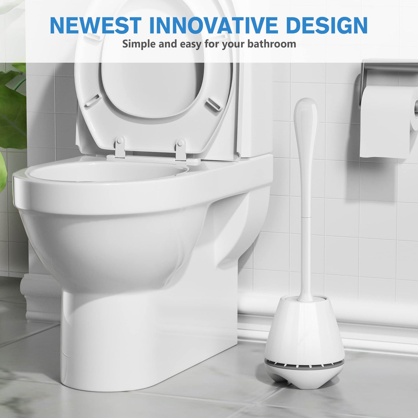 uptronic Toilet Brush and Holder 2 Pack, Toilet Brush with Ventilated Holder, Toilet Bowl Brush with Long and Large Handle for Bathroom-Toilet-Cleaning-Bristles-Comfortable