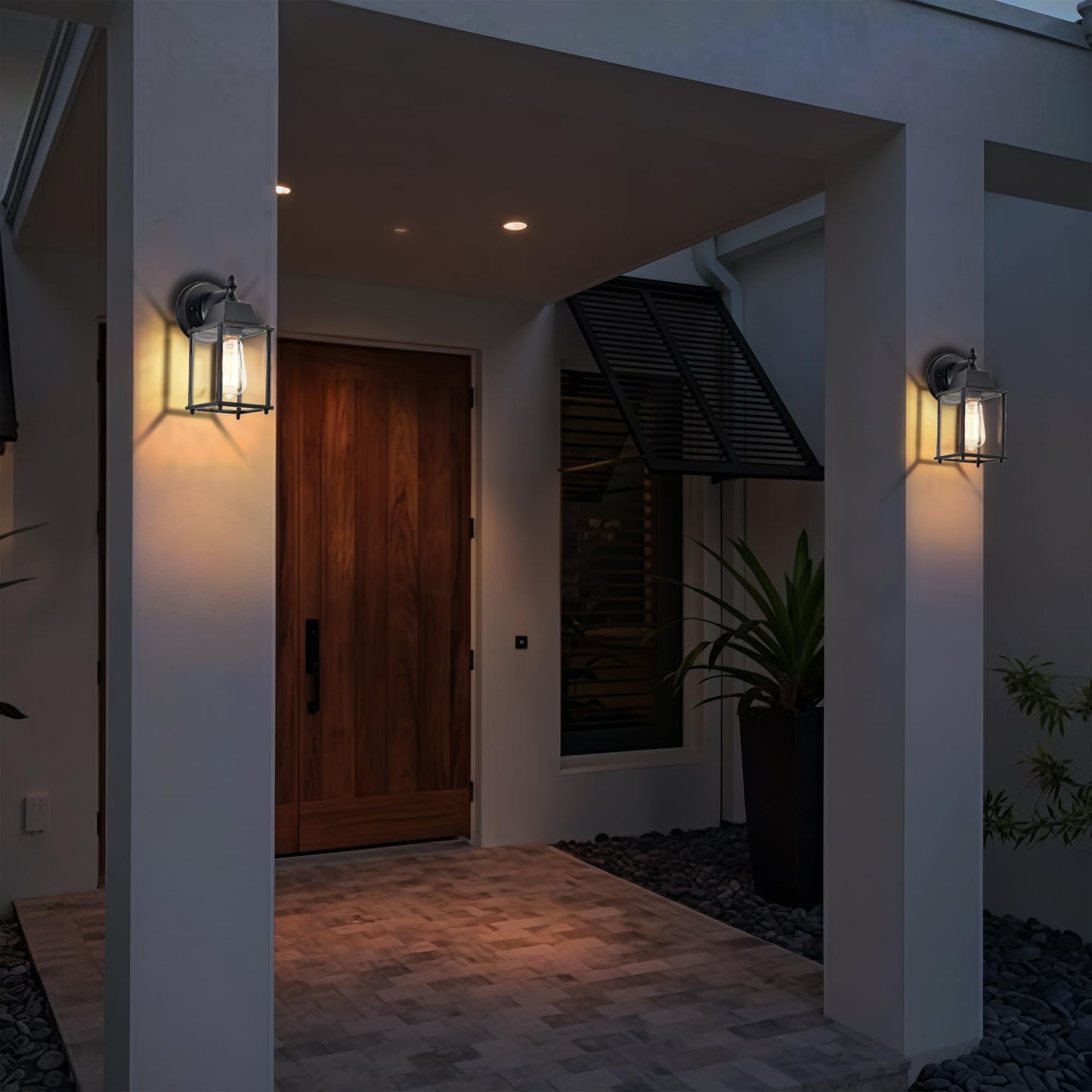 Small Outdoor Wall Lanterns 2-Pack – Black Anti-Rust Exterior Light Fixtures for Porch, Garage or Entryway – Weatherproof Wall Sconces with Clear Glass
