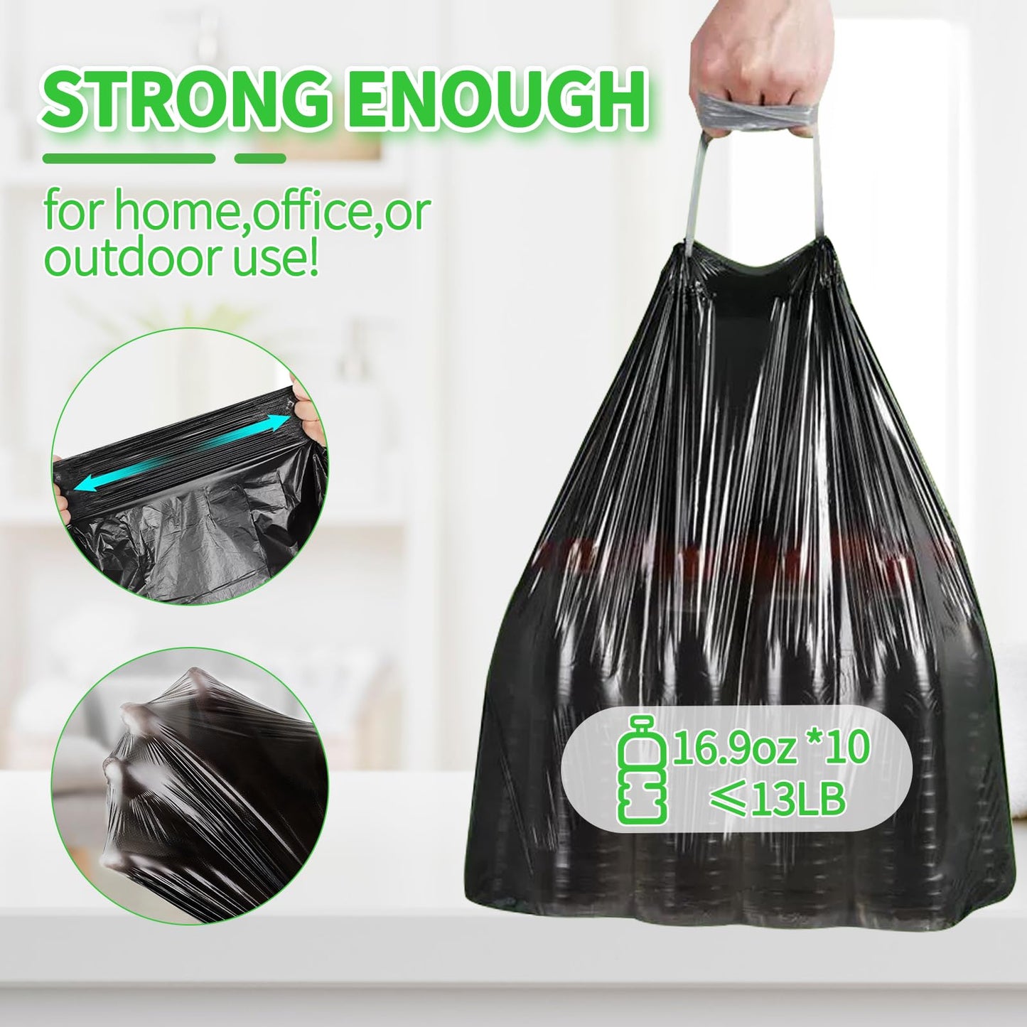 Small Trash Bags for 2.6-Gallon (10 L) Trash Cans, 300 Count Thick Pre-separated Garbage Bags, Mini Wastebasket can Liners for Bathroom Bedroom Office(Black)