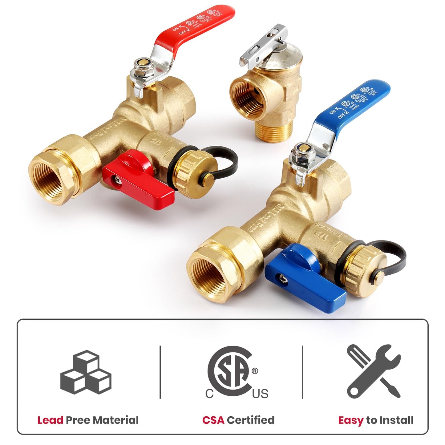 GASLAND 3/4 Inch IPS Isolator Tankless Water Heater Service Valve Kit, with Pressure Relief Valve, Clean Brass Construction