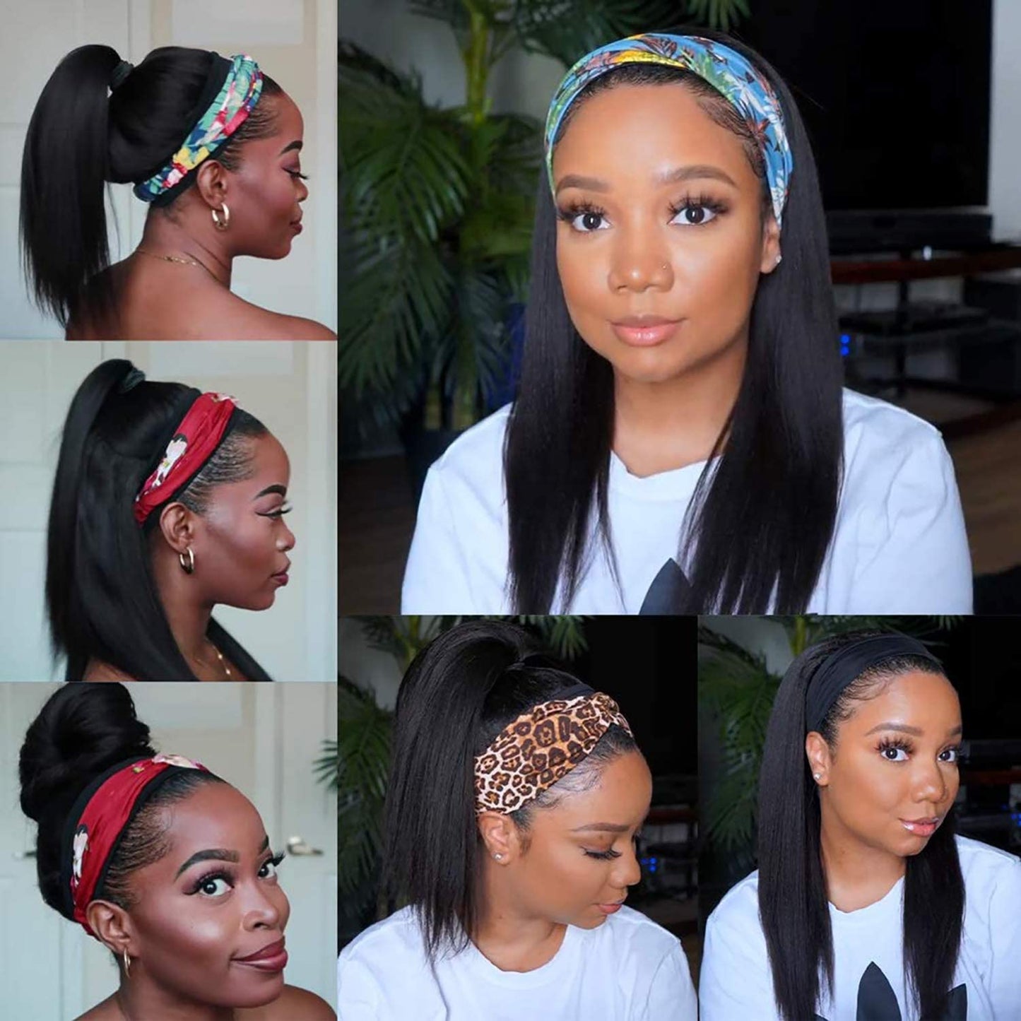 Feibin Headband Wig Human Hair Wigs for Black Women Human Hair Silky Straight 16 Inch Glueless Human Hair Wig Brazilian Virgin Hair Wear and Go Wig Machine Made None Lace Front Wig Natural Color 150% Density