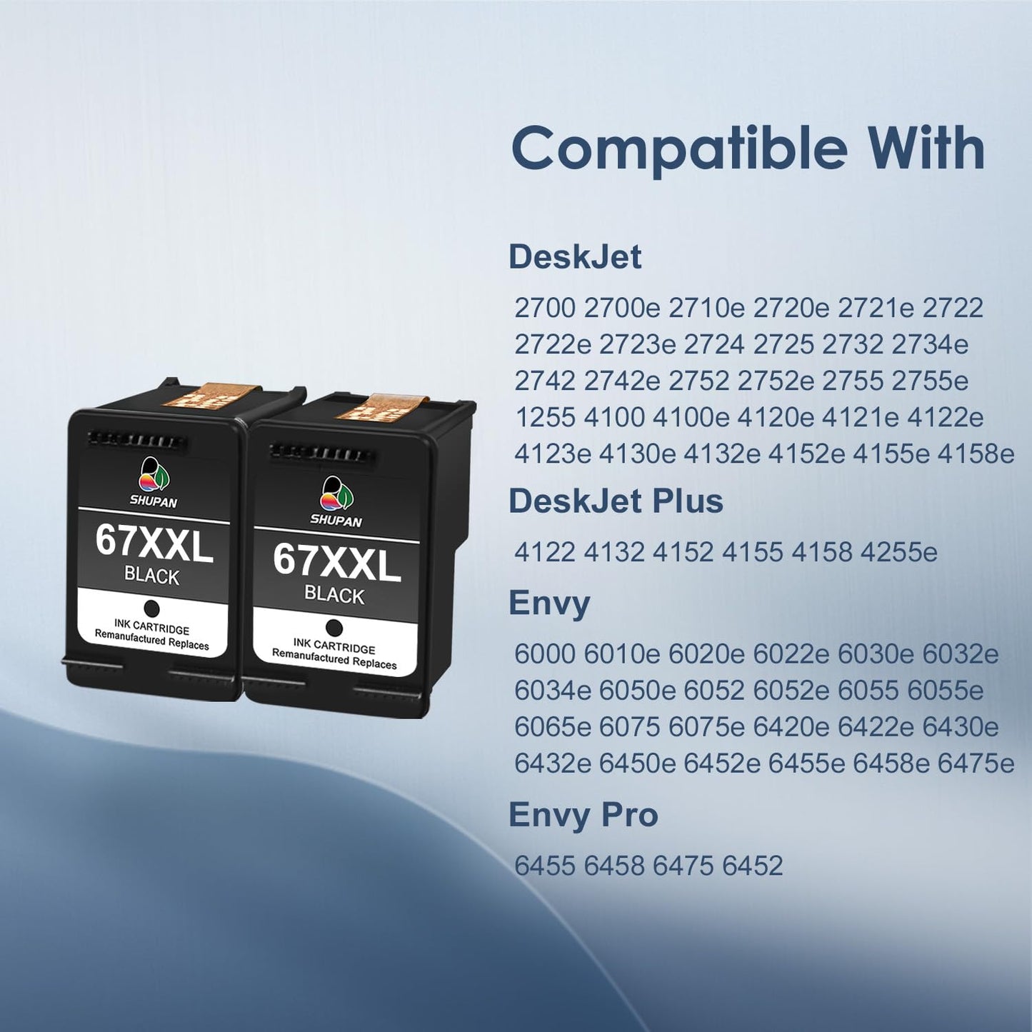 XXL 67 Ink Cartridge Black Replacement for HP 67XXL 67XL 67 Ink Cartridge Work with DeskJet 2700 2755e 4155e 4100 Series Envy 6000 6400 6055e Series Printer (2 Black)