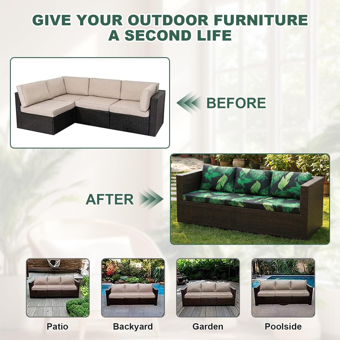 6 Pcs Outdoor Couch Covers, Patio Sofa Cushion Covers-Stretch Print Slipcovers,Washable Chair Seat Cushions Slipcovers for Indoor & Outdoor Furniture