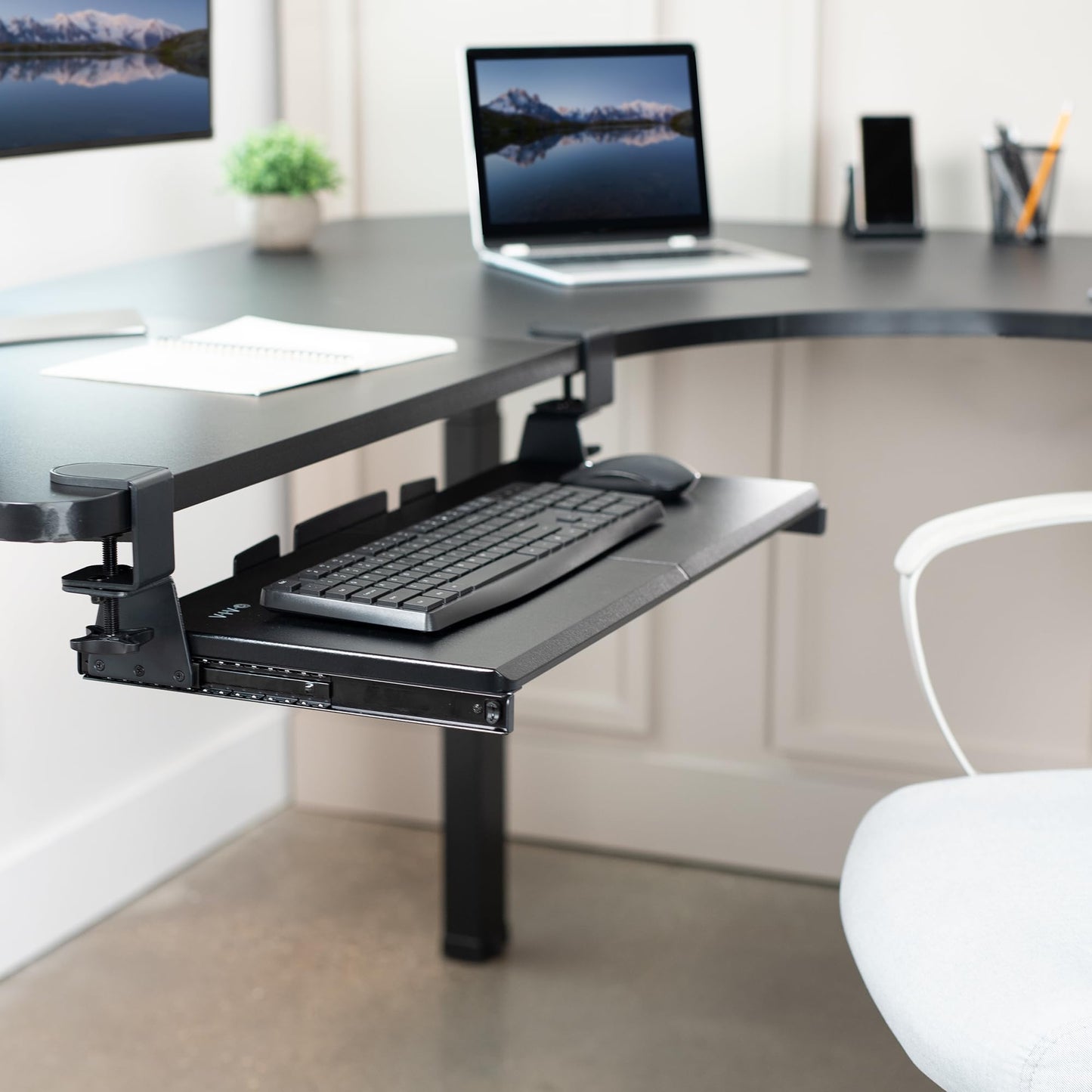 VIVO Clamp-on Computer Keyboard & Mouse Under Desk Slider Tray for Corner Desks