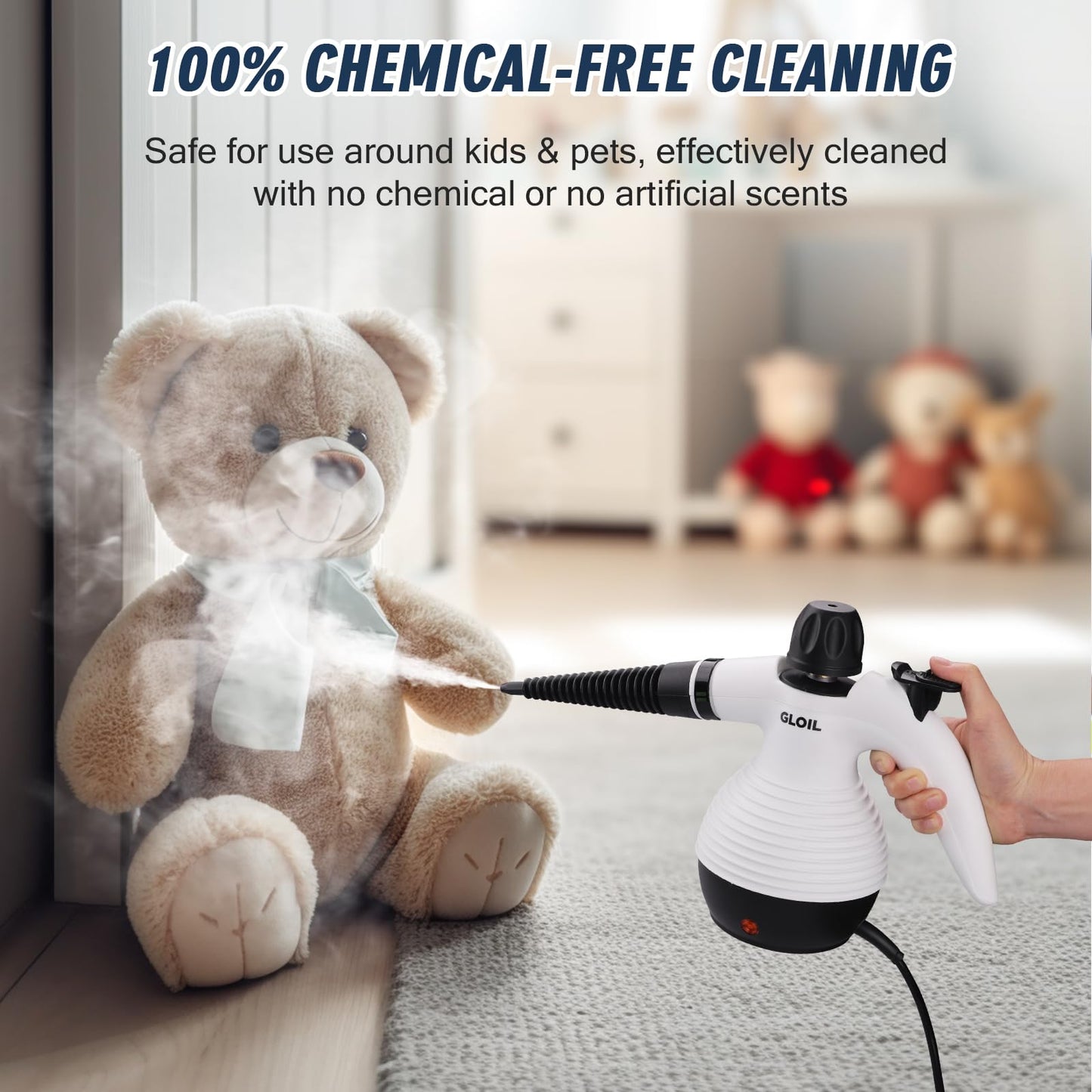 GLOIL Handheld Steam Cleaner, Multifunctional High-Temperature Steam Cleaner, Portable Steam Cleaner Ideal for Cleaning Range Hoods, Microwaves, Tiles, Curtains, Sofas, Countertops, and Car Interiors.