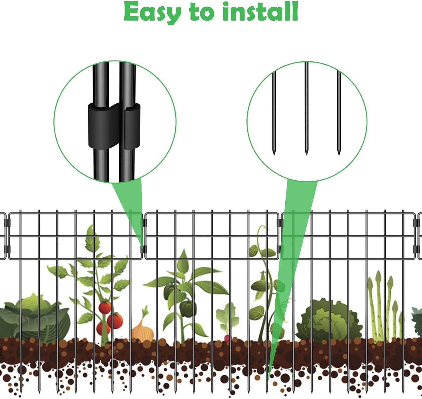 25 Pack Animal Barrier Fence, 17 in(H) X 27 Ft(L) Decorative Garden Fence, Rustproof Wire Garden Bottom Fence, No Digging Fencing Border, Dog Rabbits Ground Stakes Fence for Garden Patio