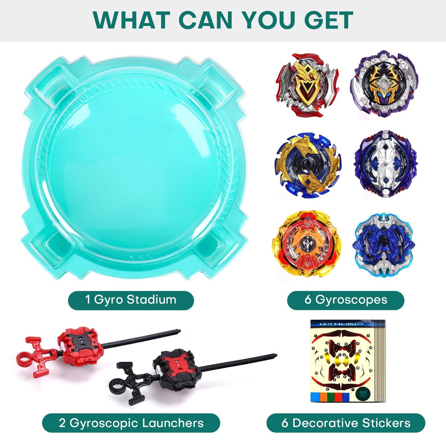 COCOFOX Battling Top Burst Toy Set Game Complete Battle Game Set with Stadium, 6 Battling Tops and 2 Launchers, Toys for 6 Year Old Boys & Girls & Up (Amazon Exclusive) Green