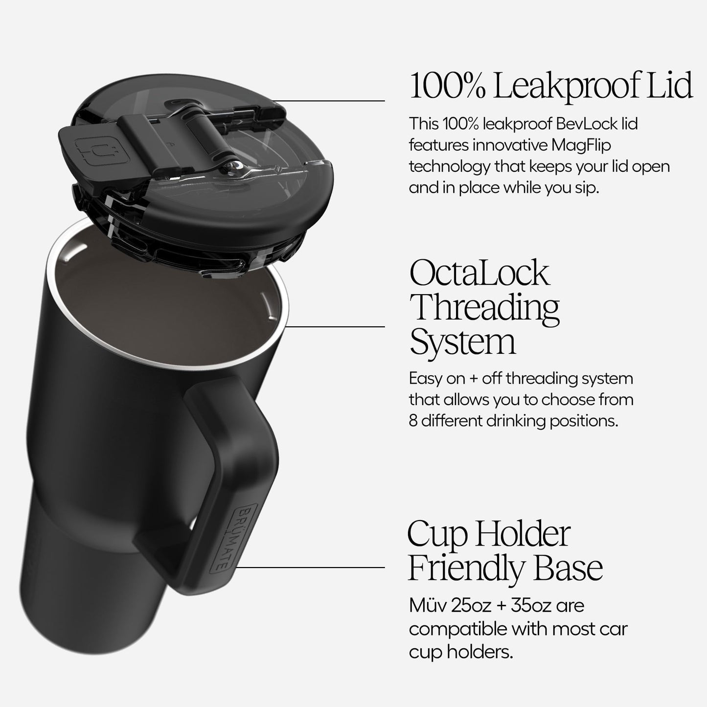 BrüMate Müv - 35oz 100% Leak Proof Insulated Coffee Mug with Handle & Lid - Stainless Steel Coffee Travel Mug - Double Walled Coffee Cup (Matte Black)