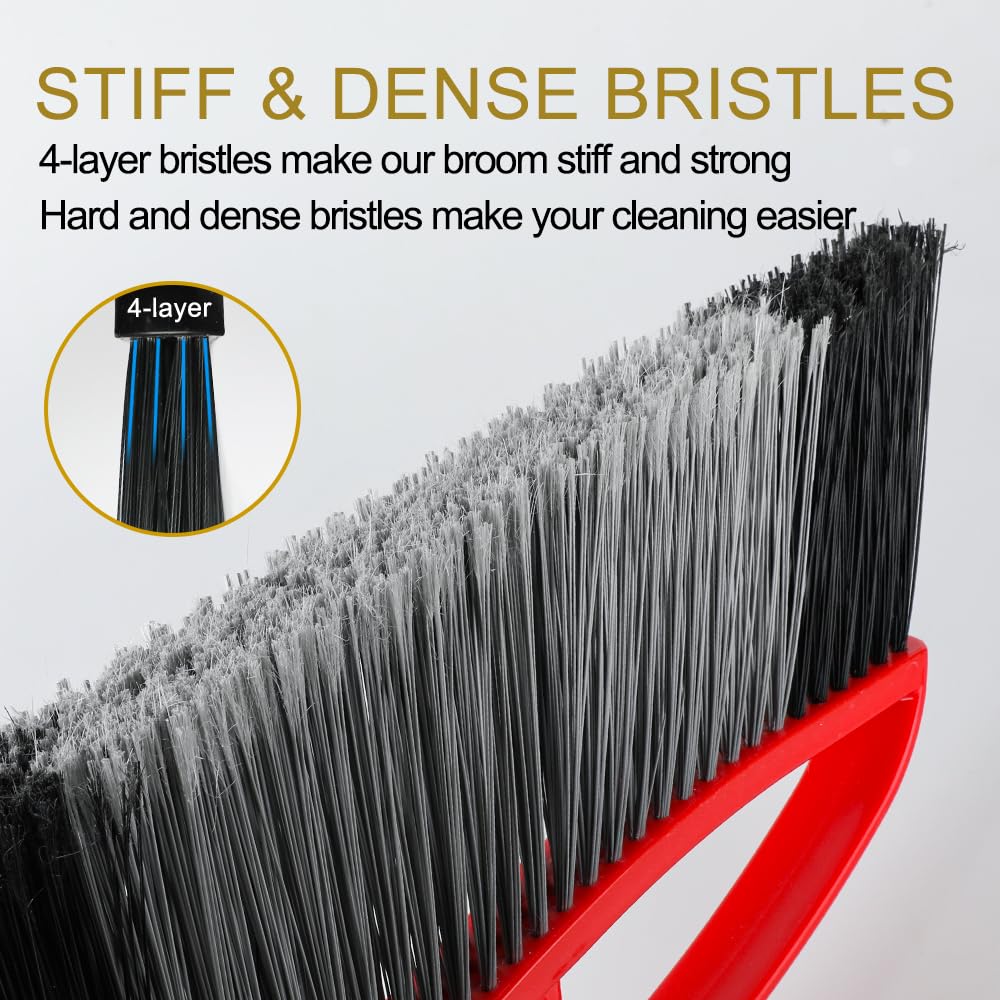 GLOYY Outdoor Broom, 15.7'' Wide Broom, Heavy Duty Broom with Long Handle, Angle Broom with Stiff Bristles, Sweeping Broom for Yard, Garden, Garage (Red)
