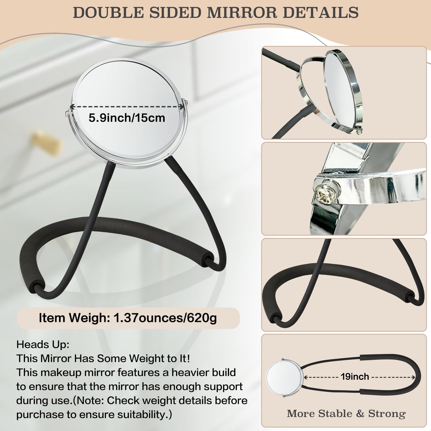 XWZMR Double Sided Mirror to See Back of Head,Big Size 360°self Haircut Hands Free Adjustable Mirror,Standard Viewing and 5X Magnification for Women Man,Arm Flexible to Around The Neck