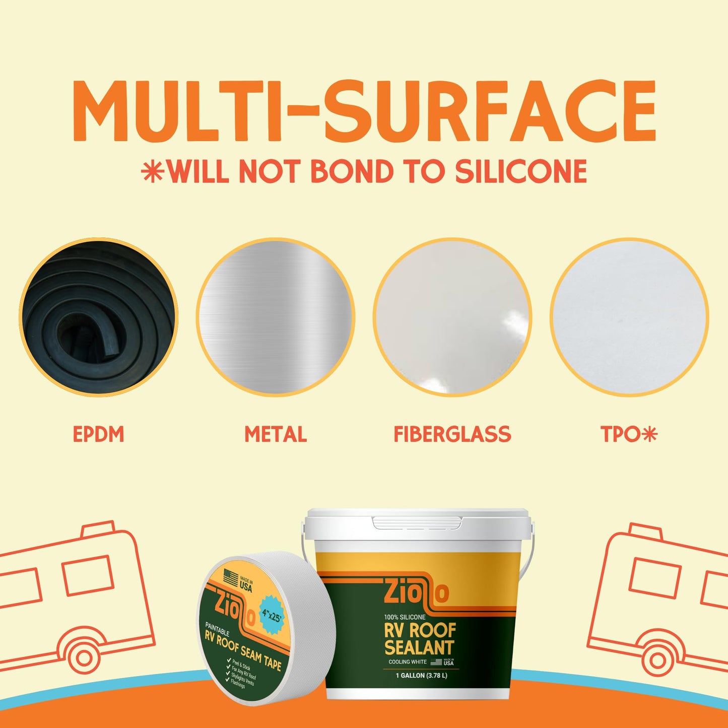 Ziollo Paintable RV Roof Seam Tape with Roller - 4" x25' Leak Repair Tape for EPDM, TPO & Fiberglass - Compatible with All Silicone & Acrylic Roof Coatings