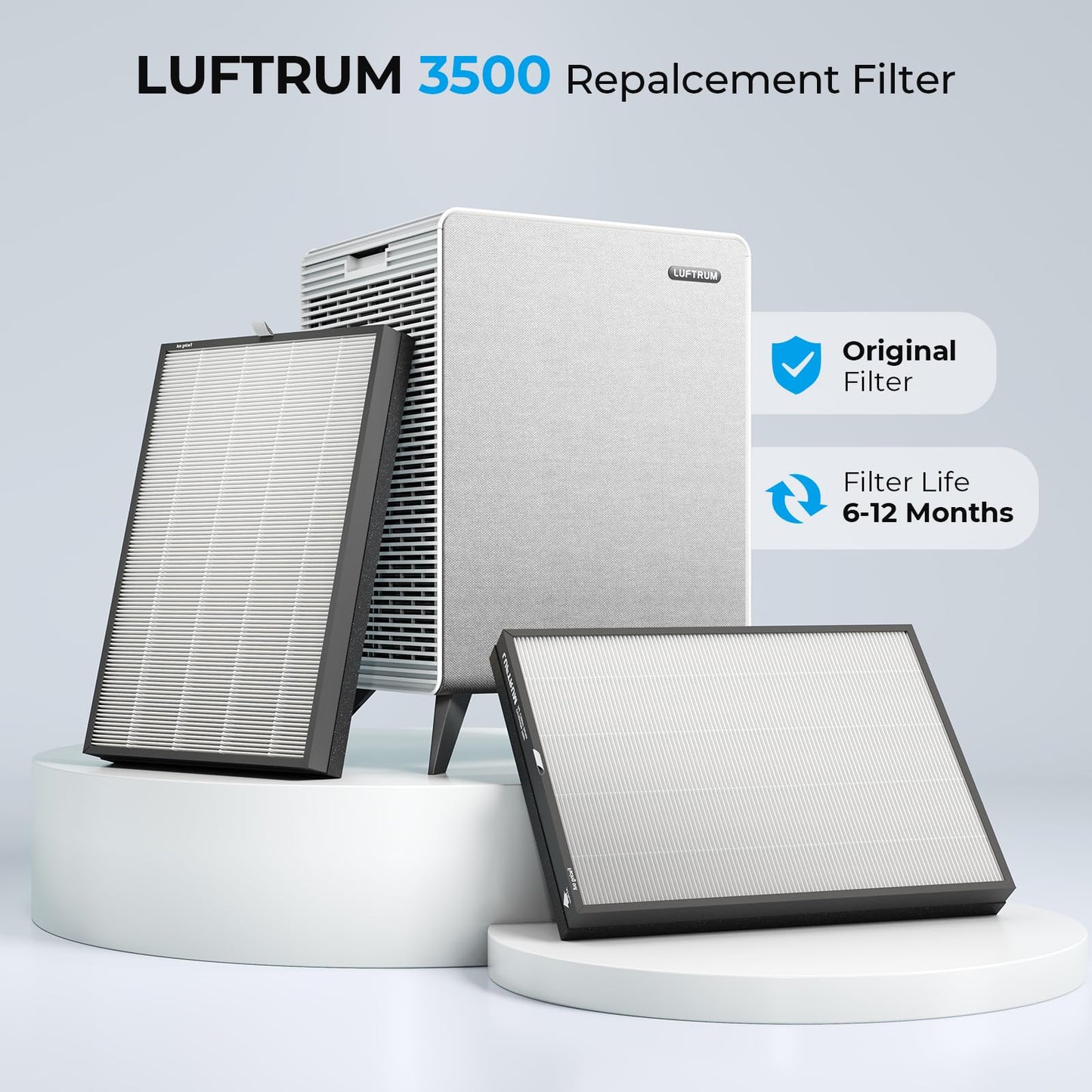 LUFTRUM C3500 and C3500 WIFI Air Purifier Original Replacement Filter Set, 1 Ture HEPA Filter and 1 Activated Carbon Filter (1 Pack-2 Filters)