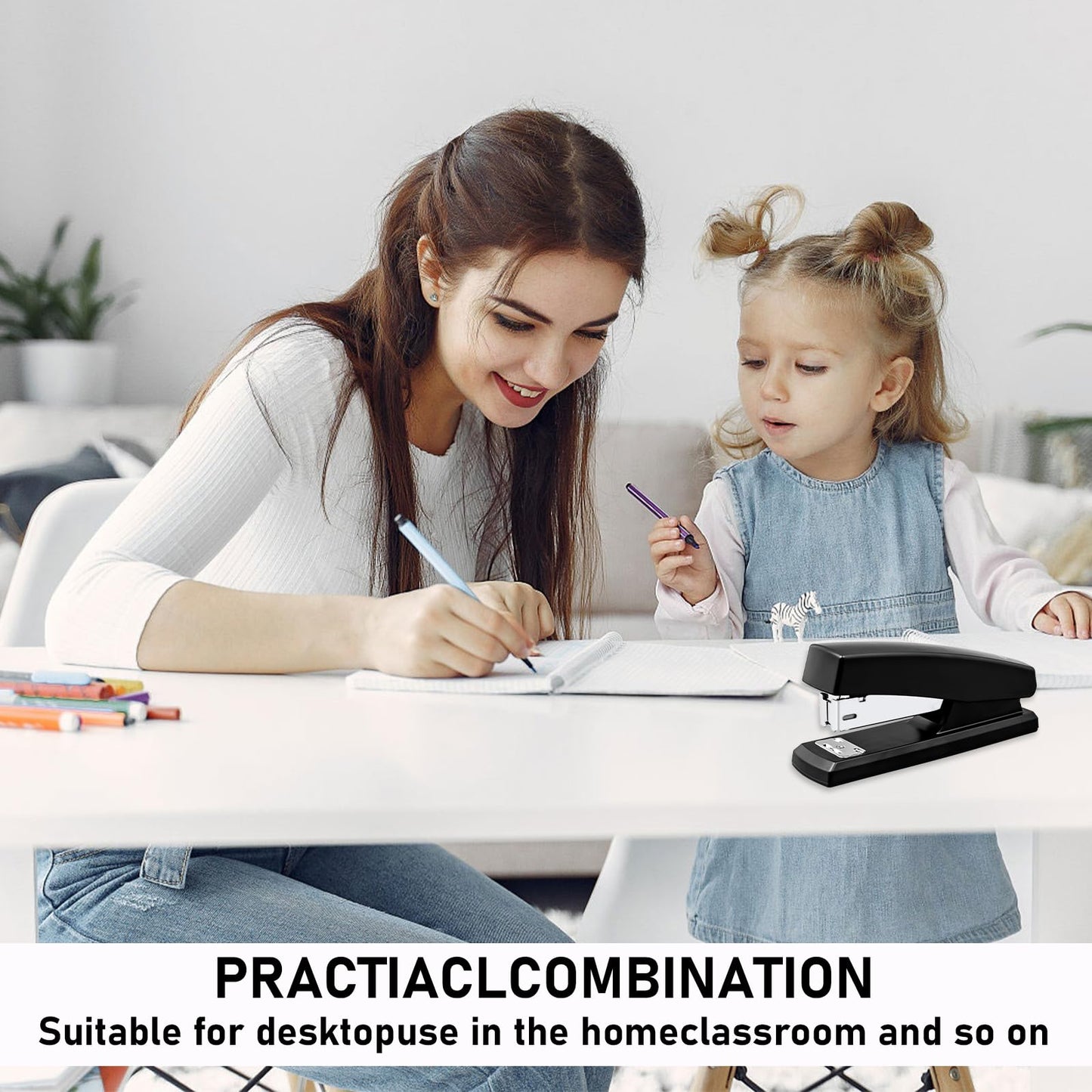 6 Pieces Desktop Staplers with 3000 Staples 24/6 Staples Heavy Duty Office Stapler 2-20 Sheet Capacity Desk Staplers for Student and Office Use (Black)