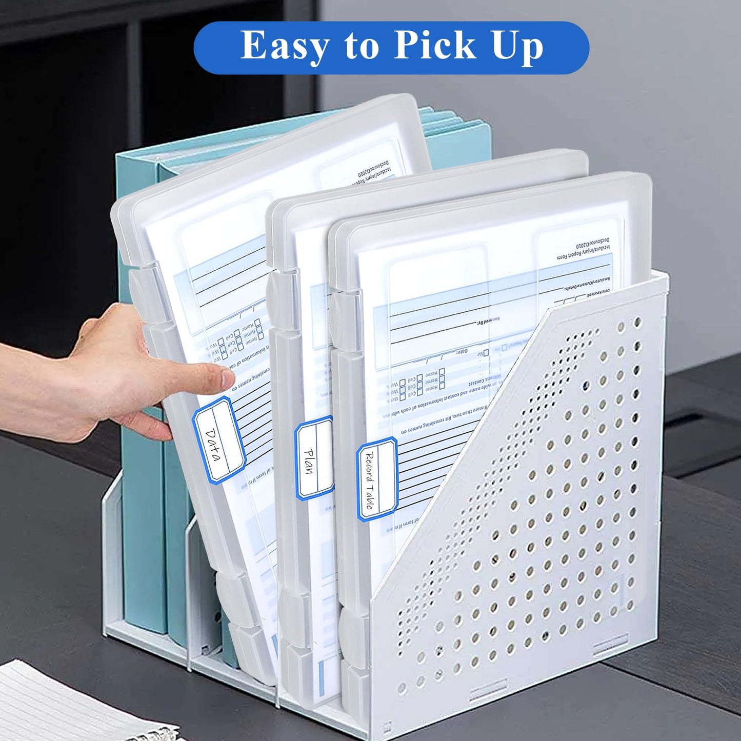 Akamino 4 Pack Clear A4 File Plastic Boxes, Portable Project Case Document Magazines Storage Organizer with Hinged Lids, Paper Protector for Letter Scrapbook Office School Supplies,2 Pcs Label Sticker