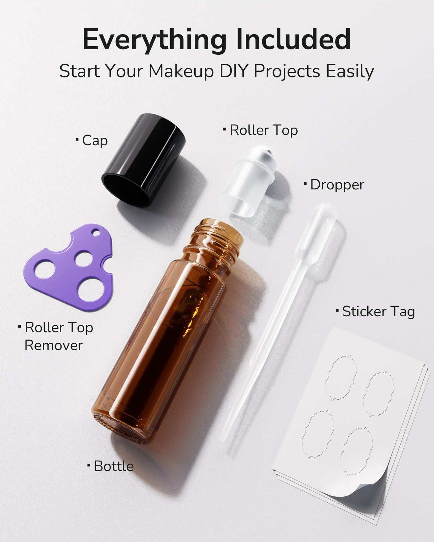 Essential Oil Roller Bottles 10 ml 48 Pack - ULG Amber Glass Empty Roll on Bottles with Stainless Steel Roller Balls (10 Extra Balls, 4 Openers, 4 Droppers, 48 Waterproof Labels)