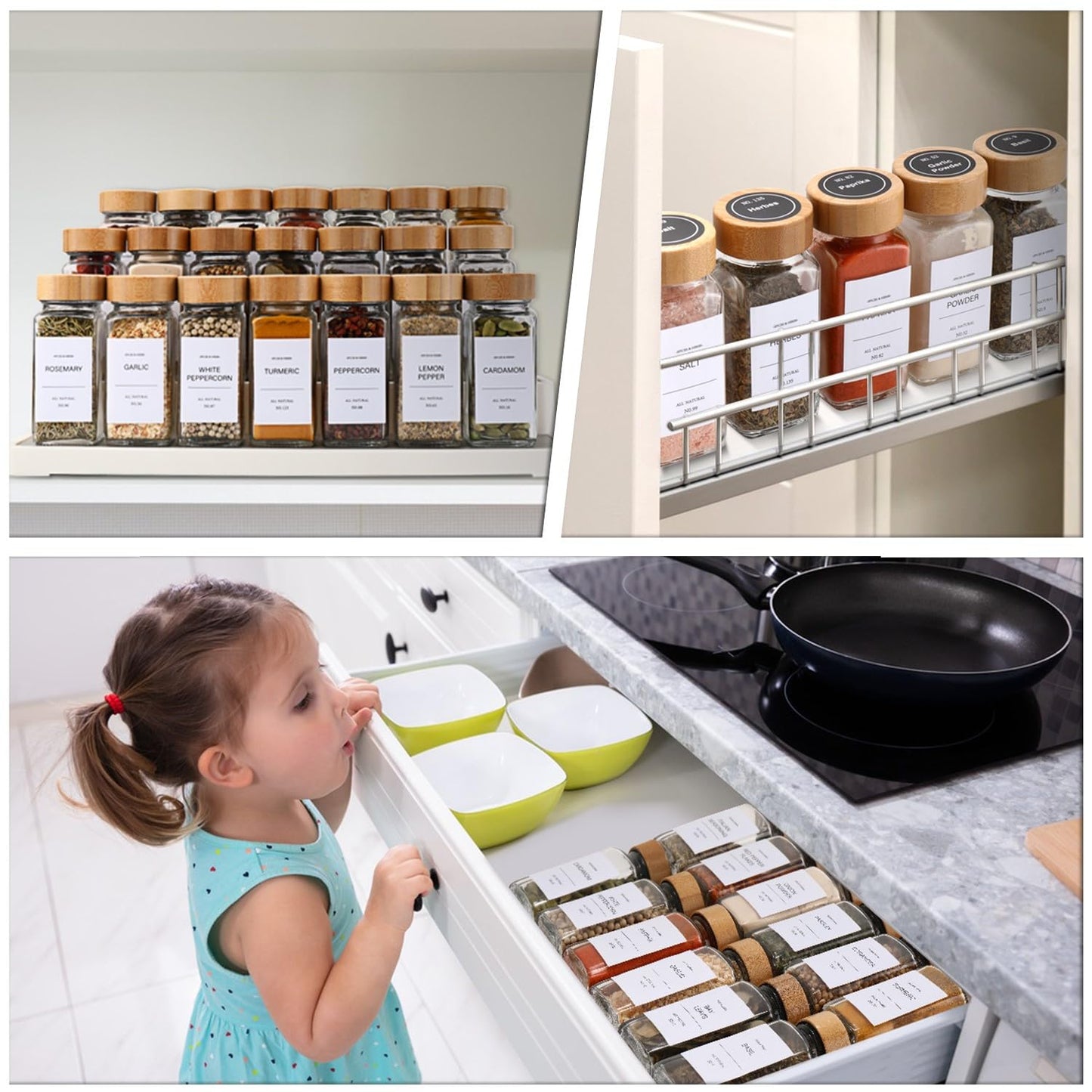 Spice Jars, Spice Jars With Labels-4oz 24pcs, Spice Containers With Bamboo Lids, Seasoning Containers With White Printed Spice Labels, Kitchen Organizer,Spice Bottle