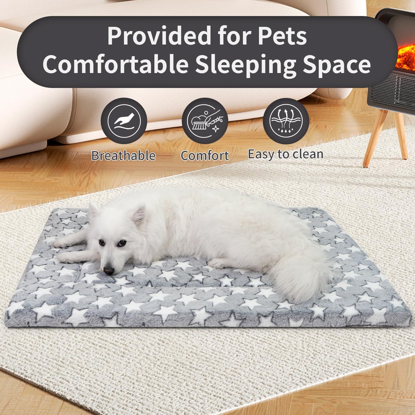 Dekeyoo Dog Crate Mats, Dog Bed Mat, Cat Mat - 105x70cm, Short Plush Pet Mat Crate Mat for Small Dogs, 4cm Thick Thin Dog Mat, Machine Washable Ideal for 105cm Dog Crates