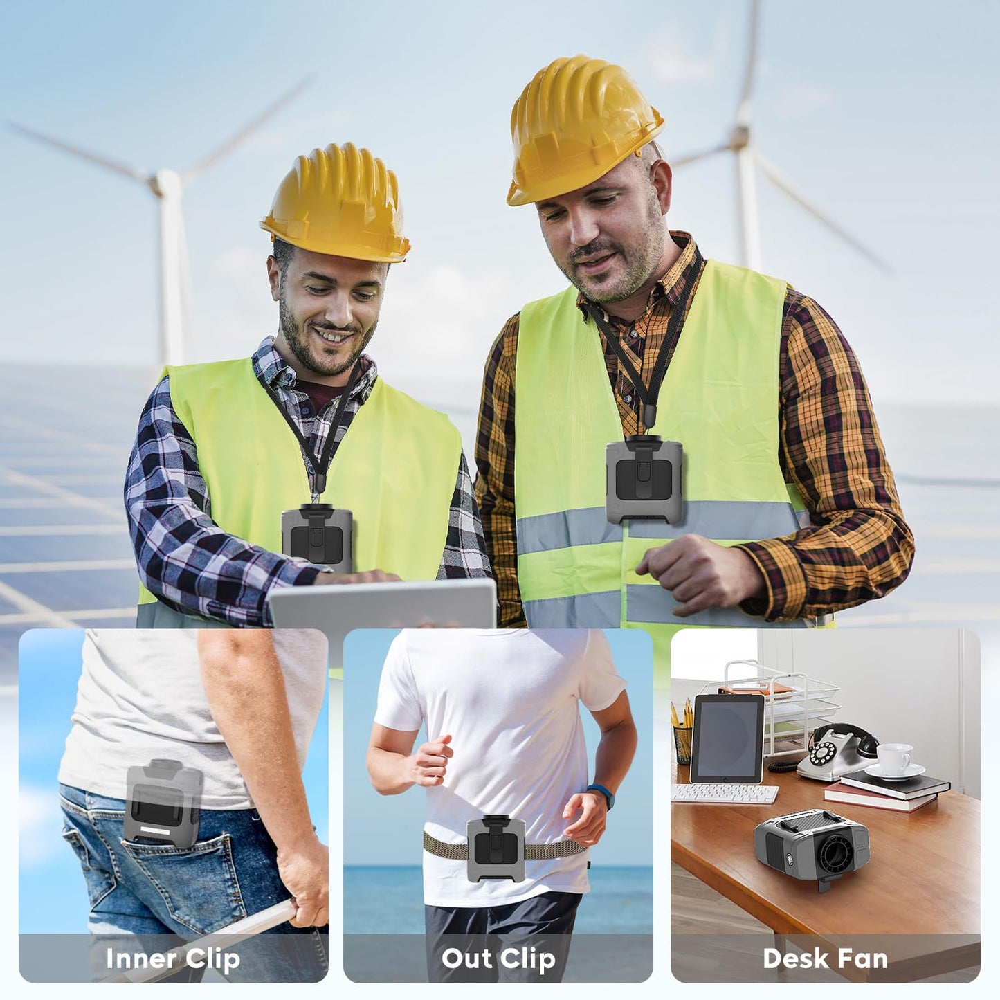 2025 Upgrade Portable Fan 10000mAh Rechargeable Portable Waist Clip Fan 18000RPM Neck Fan With Max 12H Working Time, 3-speed adjustment with LED flashlight Portable Fan for Outdoor Jobsite (Gray)