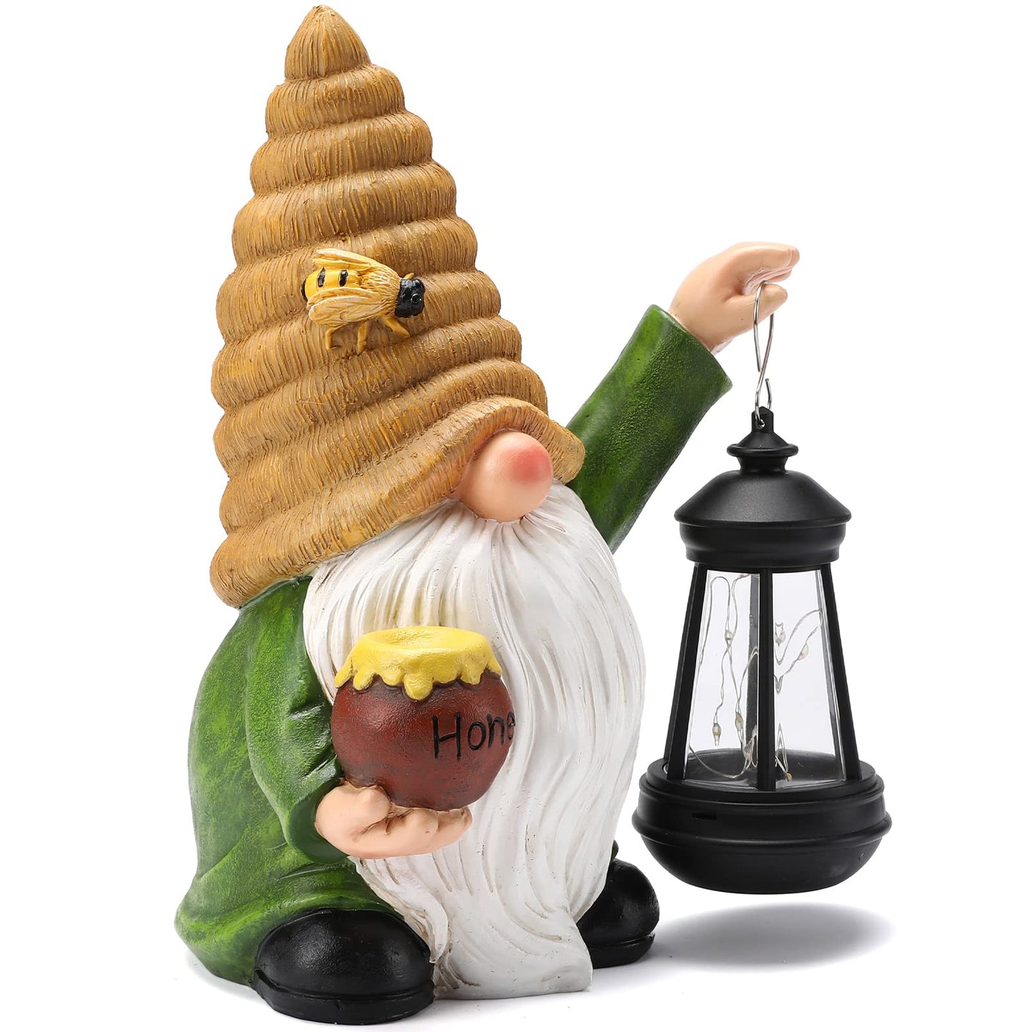 WONDHOME 12.3''Solar Garden Gnome Outdoor Decor Honey Bee jar Gnome Statue with LED Lantern Spring Patio Yard Art Decoration Mother's Day Christmas Gardening Gifts for Women Mom