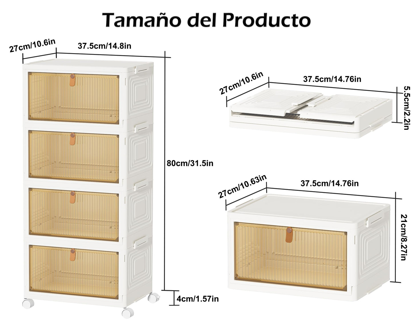 HOMIDEC Storage Bins, 4 Tiers with a Top Lid, Storage Cabinet with Wheels, Stackable Storage Bins, Closet Organizers and Storage for Clothes, for Living Room, Bathroom, Kitchen, White 22L*4 Pack