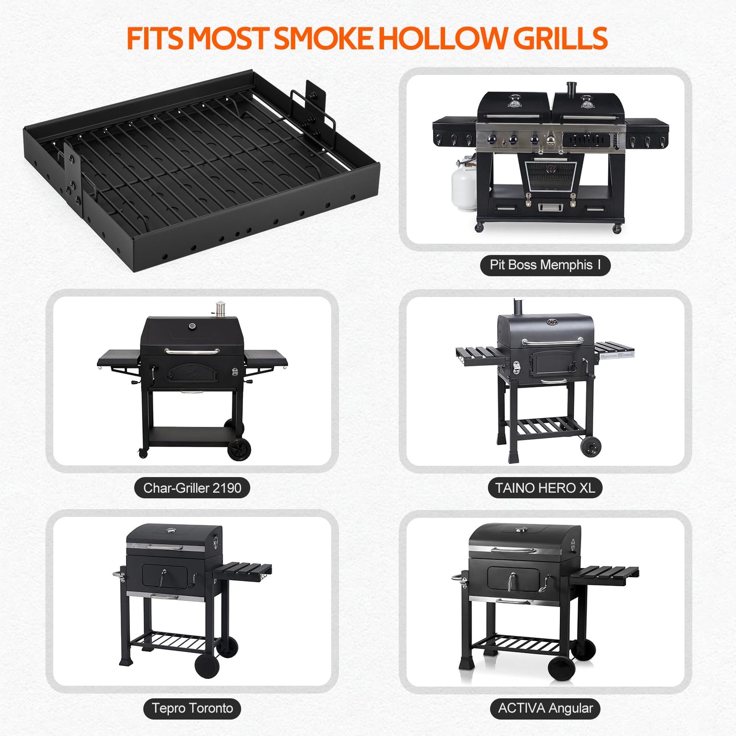 Onlyfire 15-28 Inches Stretchable Charcoal Tray for PS9900 47183T-21, Black High-Temperature Coating Charcoal Basket for HC4518L PS9500 Replacement Parts