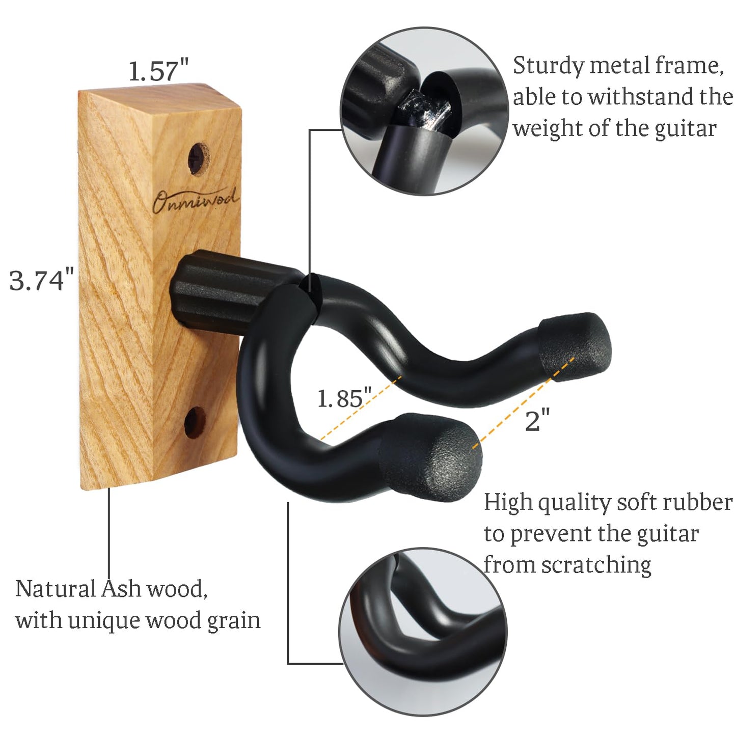 Guitar Wall Mount 3 Pack, Ash Hardwood Guitar Hanger, U-Shaped Guitar Wall Hanger Mount Holder Hook Stand Wall for Acoustic, Electric Guitar, Banjo, Bass, Gift for Player