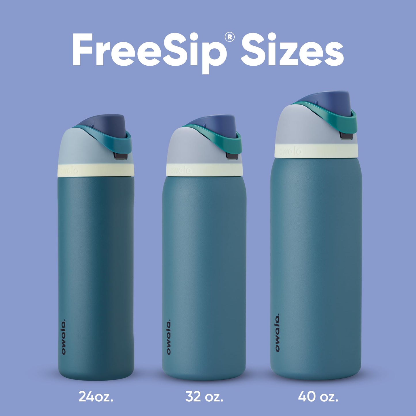 Owala FreeSip Insulated Stainless Steel Water Bottle with Straw for Sports and Travel, BPA-Free, 24-oz, Blue/Teal (Denim)