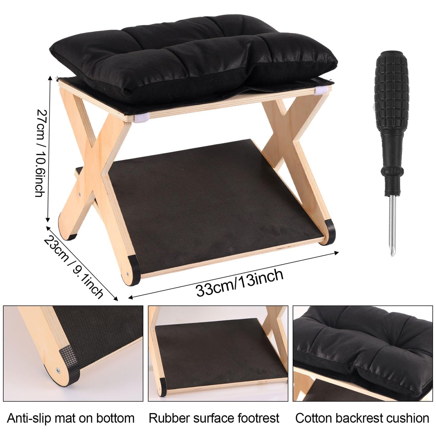 Foot Rest for Under Desk, Ergonomic Foot Stool Non-Slip Footrest Wooden Leg Rest Footstool Support with Comfortable Cushion Accessories for Office Desk at Work Home Use Enhances Posture
