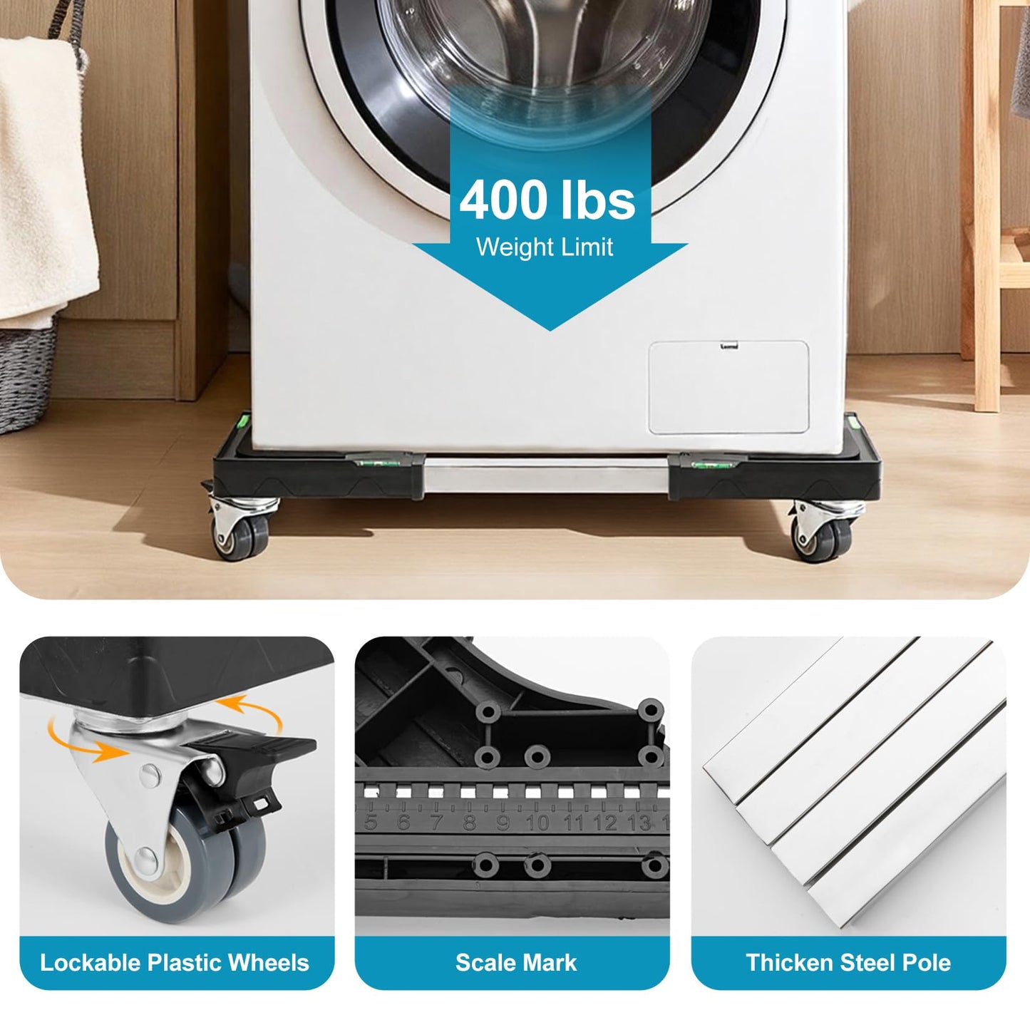 Nefish Furniture Dolly Adjustable Mini Fridge Stand Washing Machine Stand Mobile Roller with 4 Locking Swivel Wheels Universal Mobile Base Moving Cart for Dryer Refrigerator