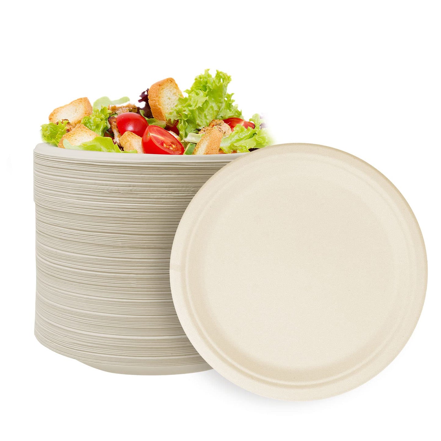 140 Pack 10 Inch Paper Plates, 100% Compostable Biodegradable Disposable Plates, Heavy Duty Bagasse Sugarcane Plates for Dinner, Party & Birthday, Large Round Serving Plates, Brown