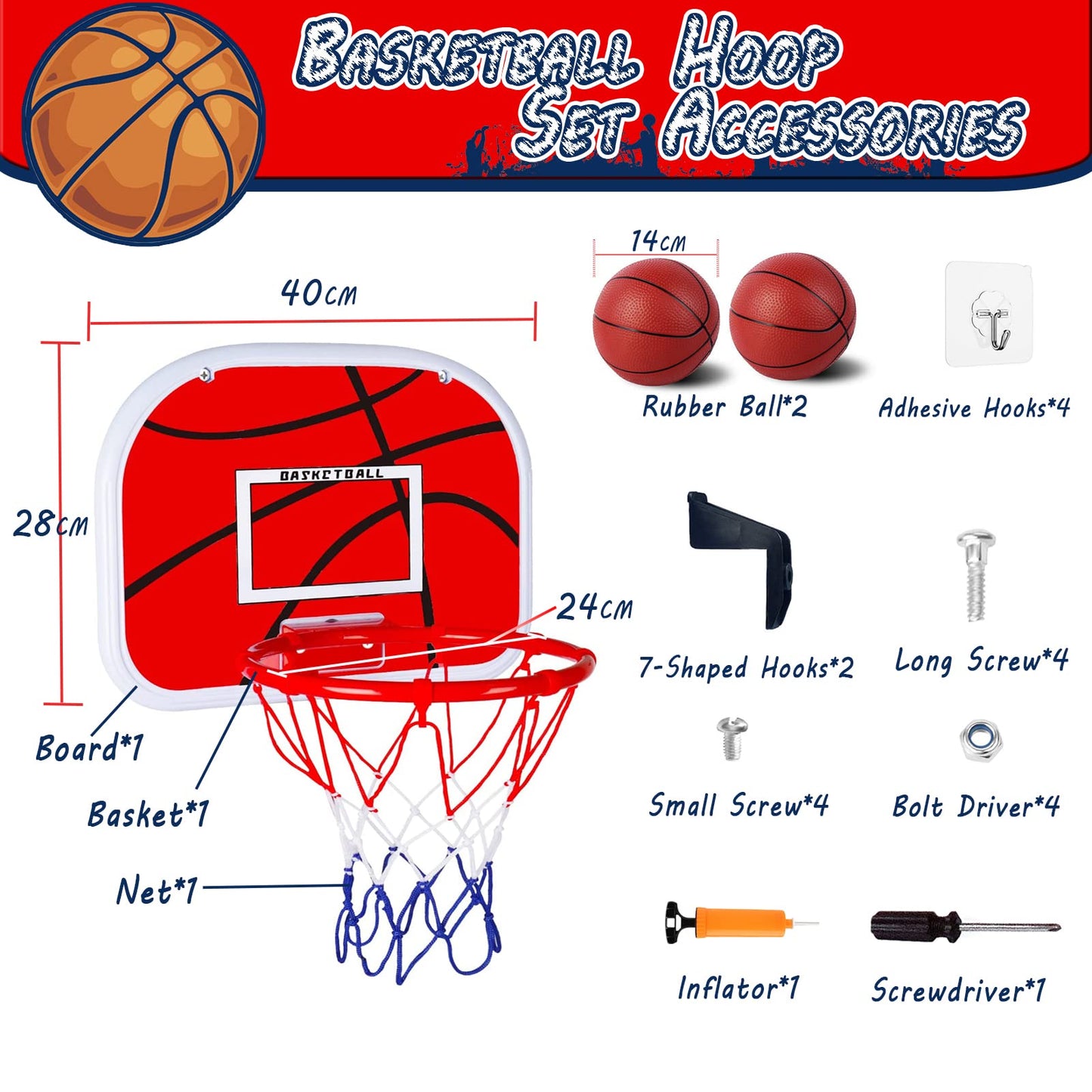 KAEGREEL Mini Basketball Hoop for Kids and Adults, 2 Ball Basketball Hoop Set for Indoor Outdoor Wall Mounted, Fence, Door and Room, Toy Sport Game for Boys Girls Toddler Children