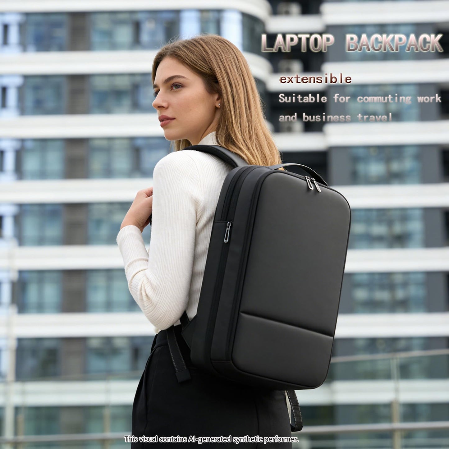 15.6-Inch Laptop Backpack, Expandable Slim Design, Waterproof, USB and Type-C Charging Ports, Professional Computer Bag (black)