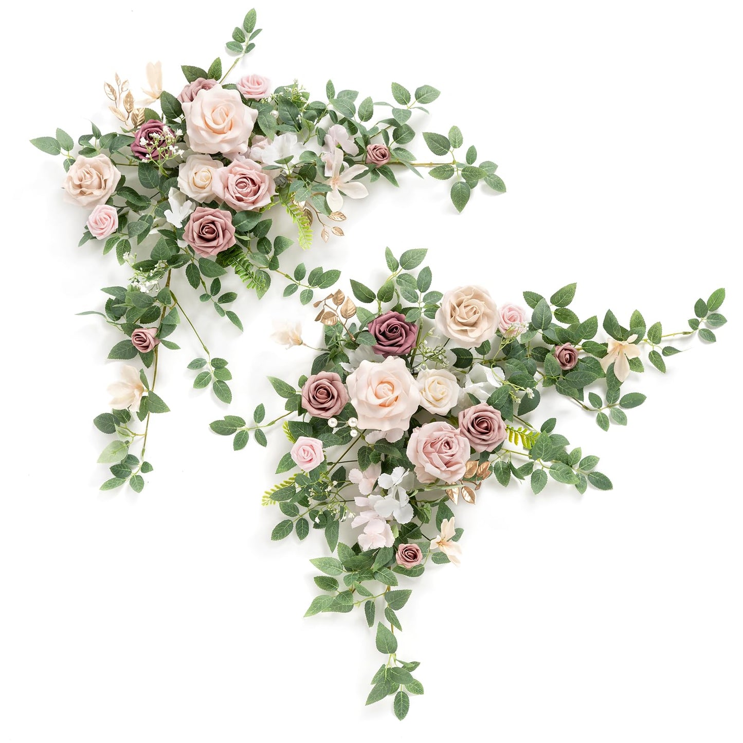 Ling's moment 2PCS Dusty Rose Artificial Floral Swags Wedding Arch Flowers Pink Rose Garland Greenery Centerpieces Arrangements for Sweetheart/Head Table Easel Wall Entryway Board Backdrop Decor