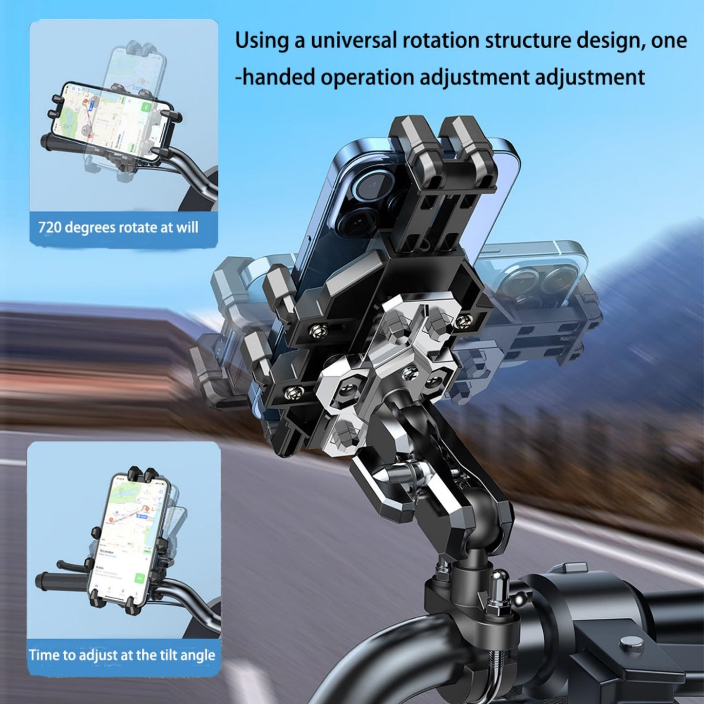 Cesicersi Motorcycle Phone Mount Holder - [Dual Dampener] [Anti Shake] Motorcycle Cell Phone Mounts,Adjustable Bike Phone Holder, Fit for iPhone Samsung LG Google All 4.7-7.2" Phones,Black