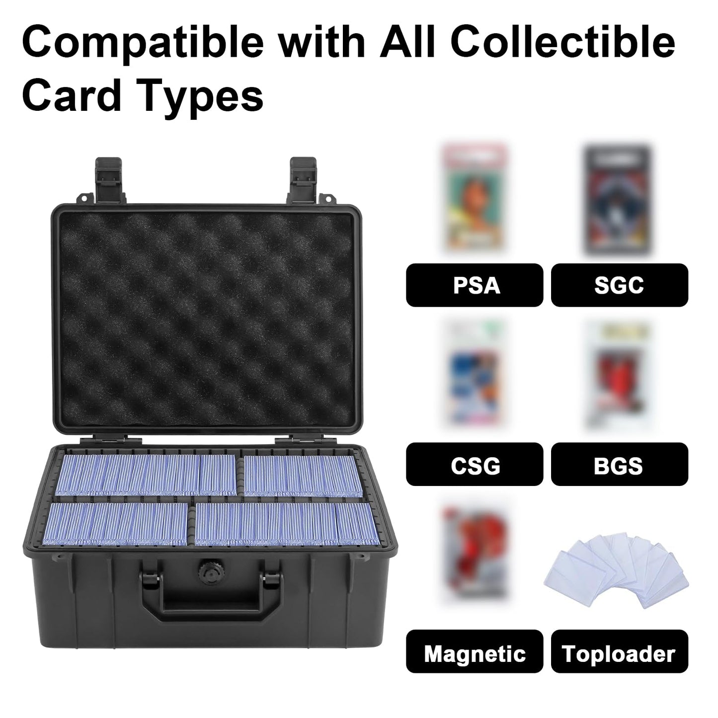 Camkinger Graded Card Storage Box, Hold 600+ 35PT 3"x4" Toploader Storage Box, PSA Slab Case for SGC CSG BGS, Trading Card Case with 2 Locks, Sports Baseball Cards Organizer for Magnetic MTG Deck (S)