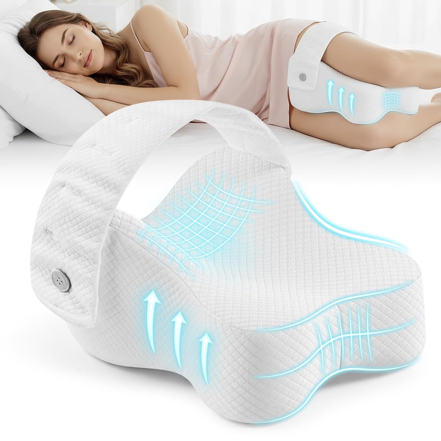 THOBEYA Knee Pillow for Side Sleepers, Leg Pillow for Hip Pain Relief & Spine Alignment, Memory Foam Pillow Between Knees with Adjustable Strap, Relief for Back, Sciatica, Joints