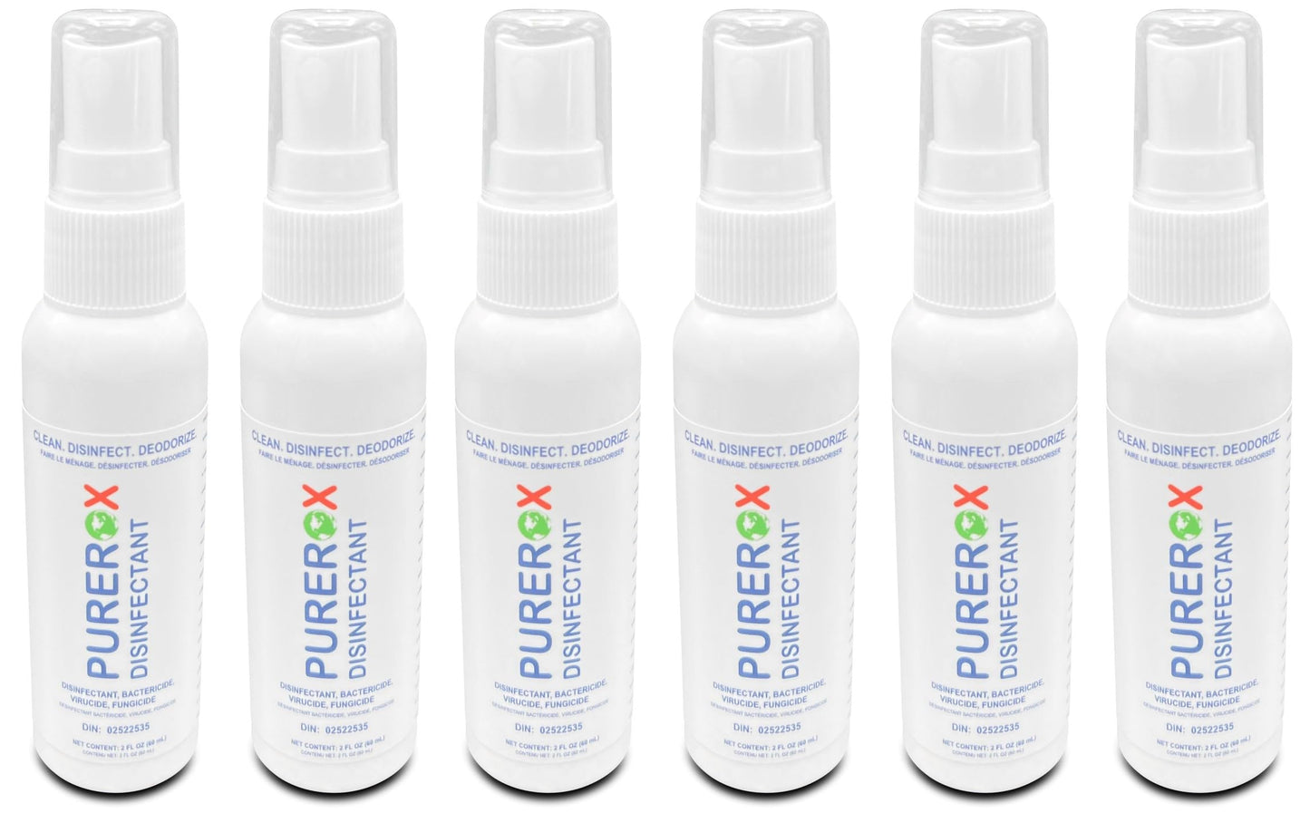 PUREROX disinfectant (2oz, 6pk) Travel Size, Eliminate viruses HIV, Hepatitis, Norovirus, bacteria MRSA, and fungi. PUREROX HOCL. No Residue. Suitable All Surfaces.