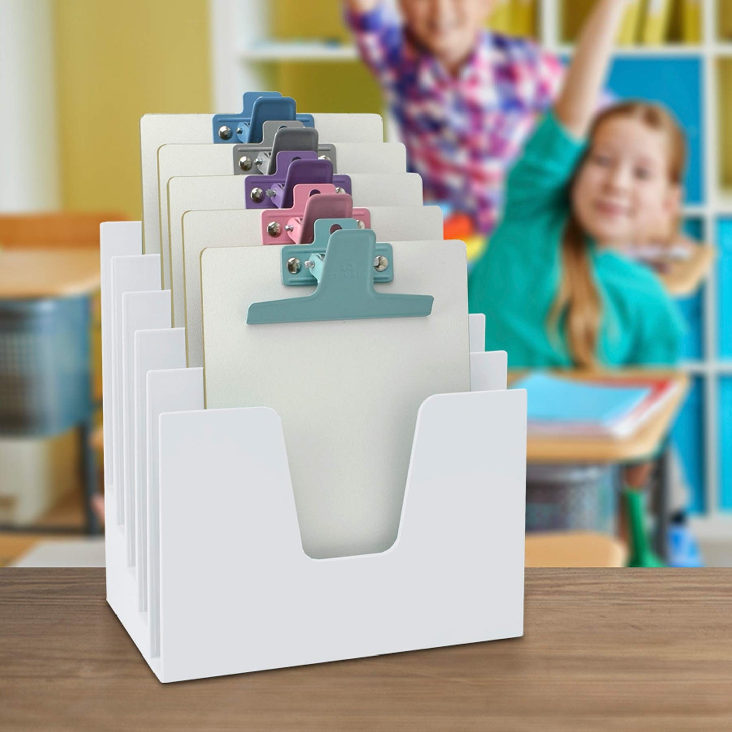 Acrimet 5 Section Incline File Sorter Organizer, Mail, Folder, Letter Desk Organizer, Rack for Office Organization Desktop, Plastic, White