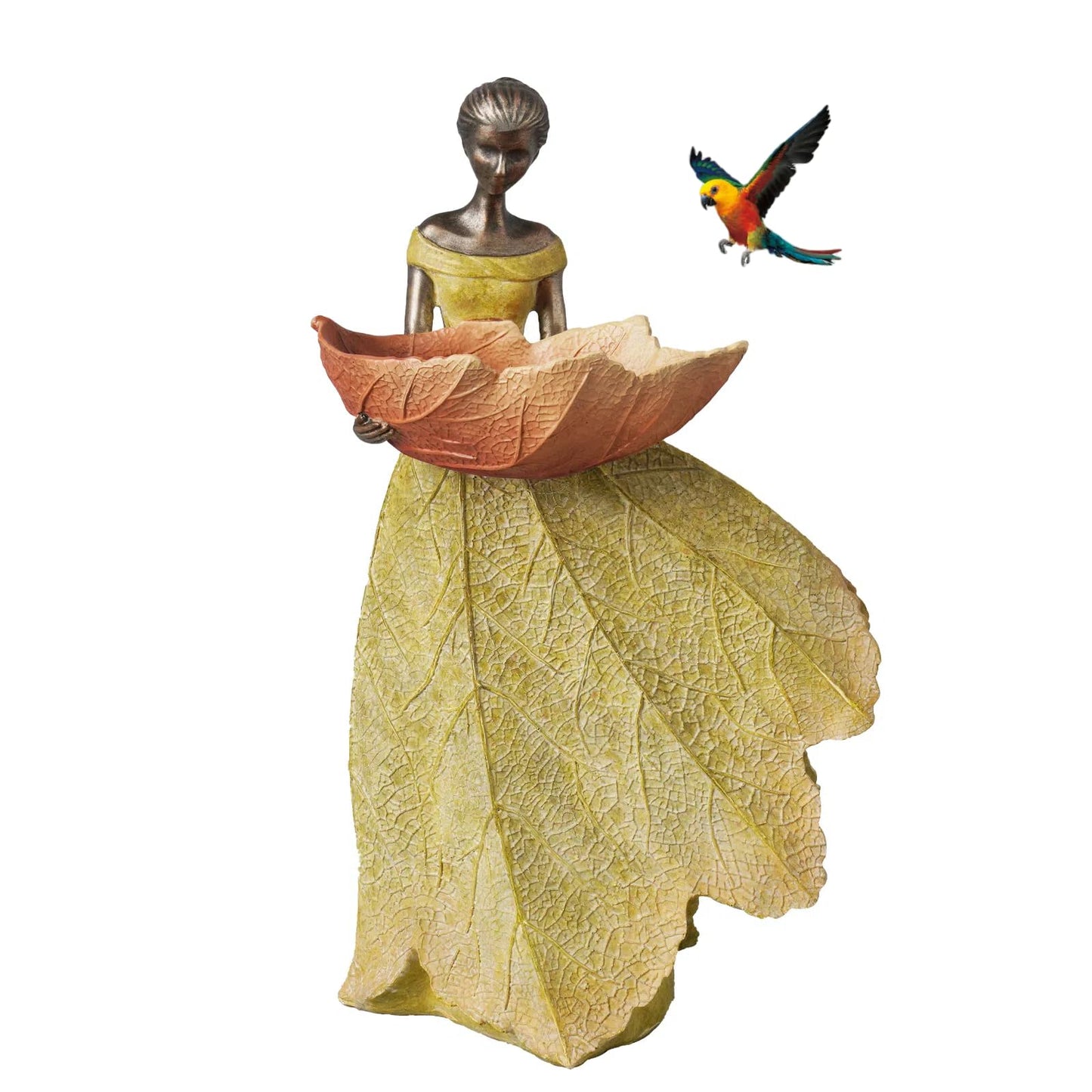 DiliComing Fairy Garden Statue Bird Feeder - 12 Inch Fairy Statue for Home Decoration, Resin Outdoor Statues for Garden Decoration, Best Bird Feeder Garden Gift for Women 12 x 7.5 x 5 Inch(Yellow)
