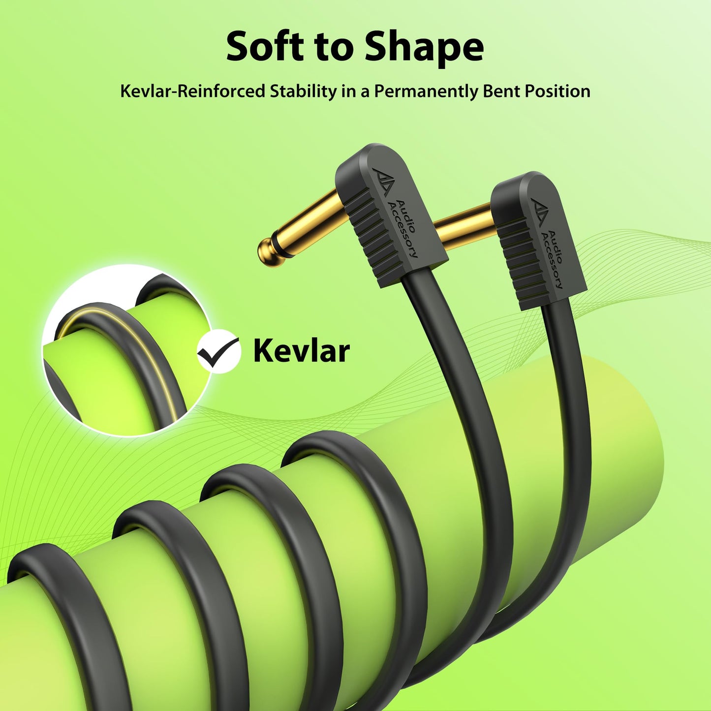 Kevlar Reinforced Guitar Pedal Cables, Built-to-Last, Noise-Free Quad-Layer Shielded, Gold-Plated Flat Ribbon Guitar Patch Cables for BOSS, MXR, EBS, Behringer Pedal, 24 Inch 2 Pack