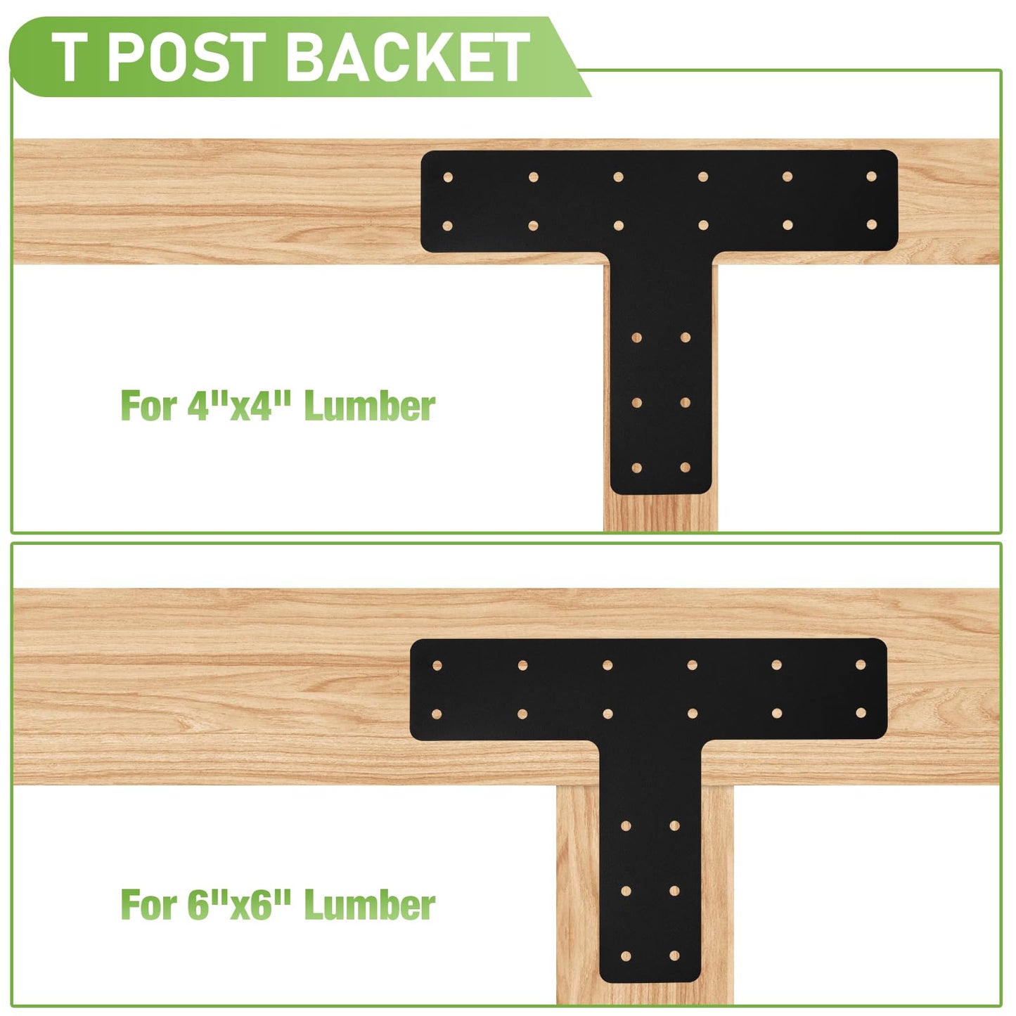 T Post Bracket 4PCS, T Flat Mending Plate for Wood 4x4,6x6 Lumber, Black Powder Coated Heavy Duty Pergola Brackets,T Beam Bracket, T Truss Bracket,T Shape Post to Beam Connectors………