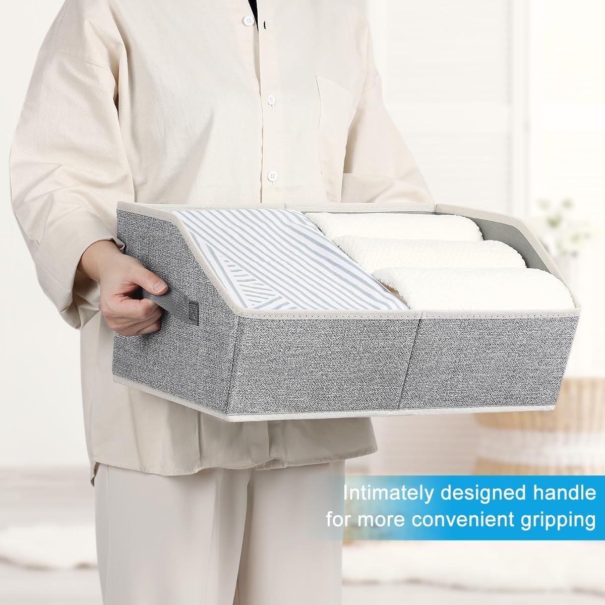 DIMJ Closet Organizers Bins Shelves - 6 Pack Foldable Storage Baskets with Handles, Fabric Trapezoid Storage Bin Organization for Clothes,Towels, Ant Grey