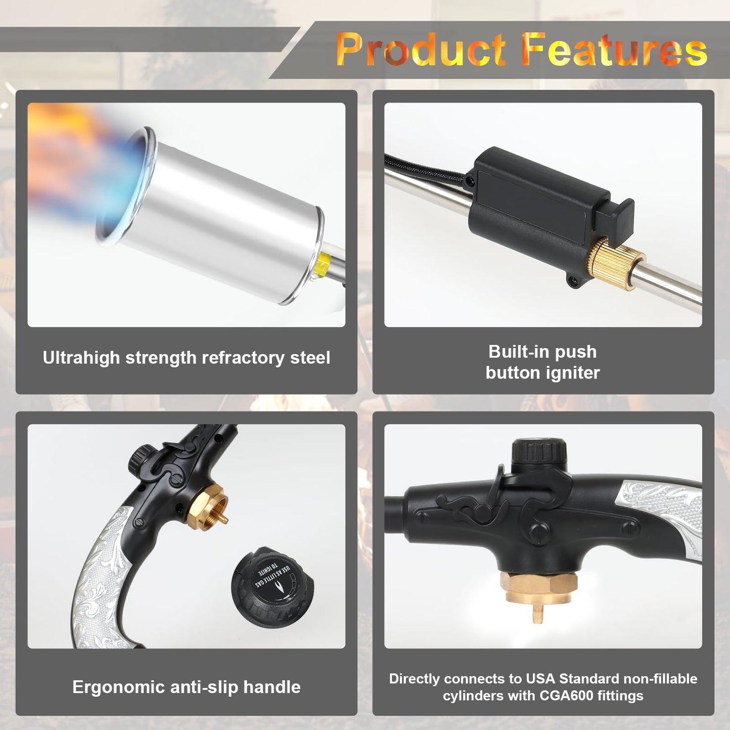 Propane Torch Burner Weed Torch with High Output 800,000 BTU Heavy Duty Blow Torch 30" Detachable Long Arm Propane Weed Torch & Flame Control Valve for Garden,Stumps,Wood,Melting Ice,Snow Road,Roofing