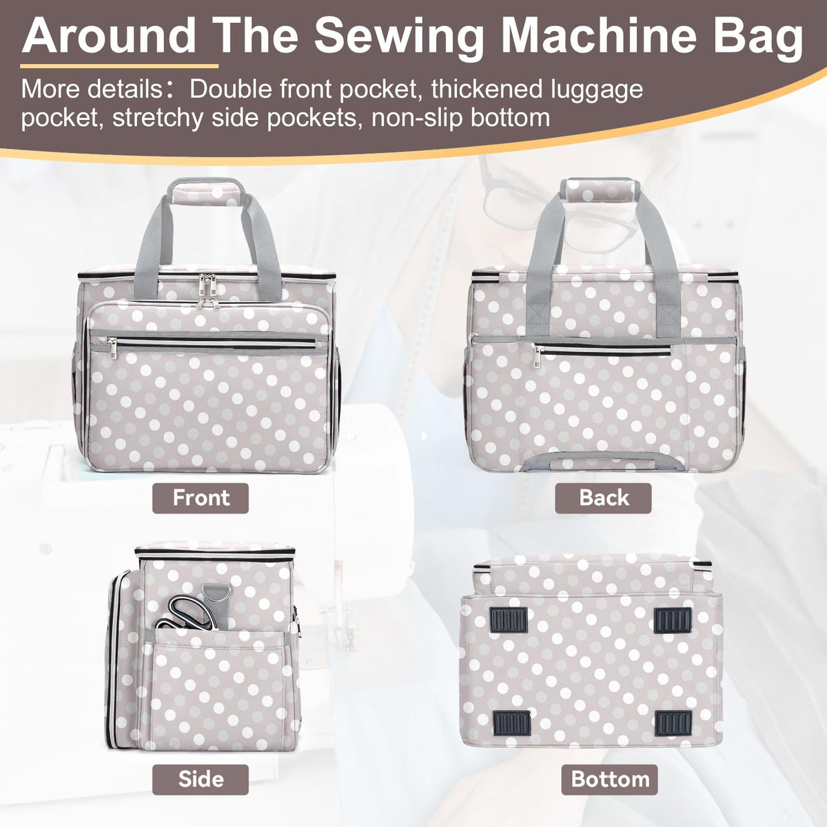 Anitor Sewing Machine Case with Removable Bottom Padding, Sewing Machine Bag Fits Most Standard Sewing Machines and Storage Sewing Accessories, for Singer, Brother, Janome, Round Dot，(Bag Only)